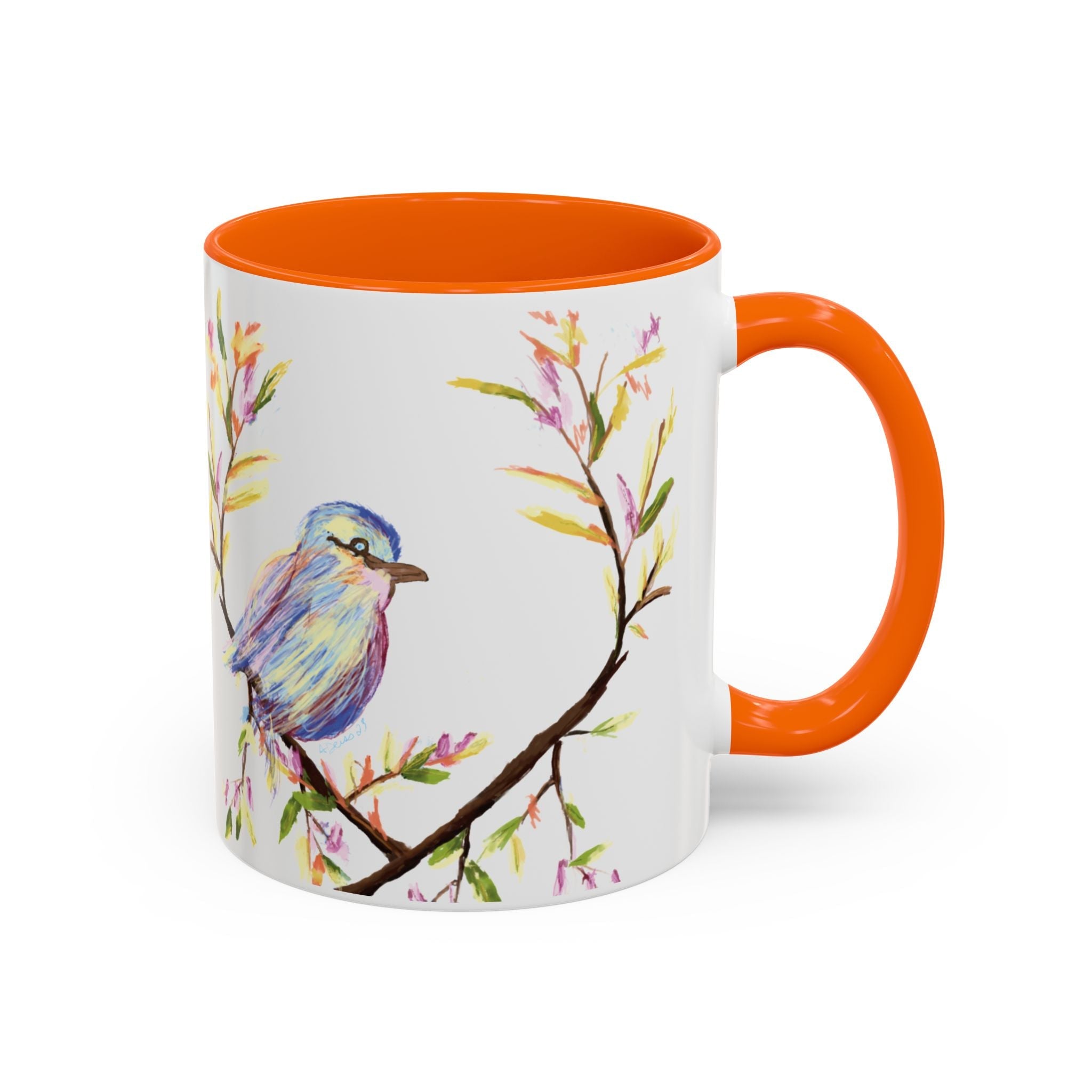 Watercolor Bird Two Tone Ceramic Coffee Mugs - Blue Cava