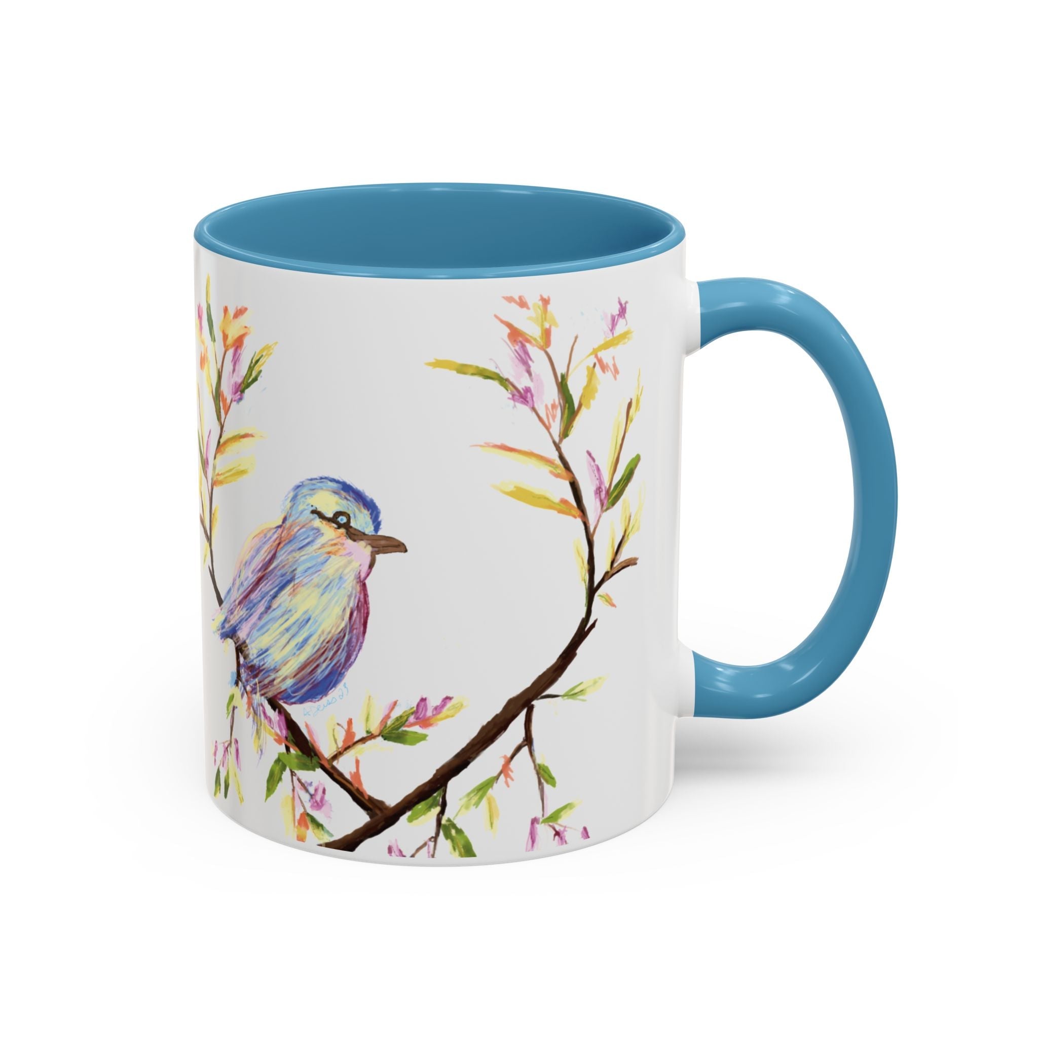 Watercolor Bird Two Tone Ceramic Coffee Mugs - Blue Cava