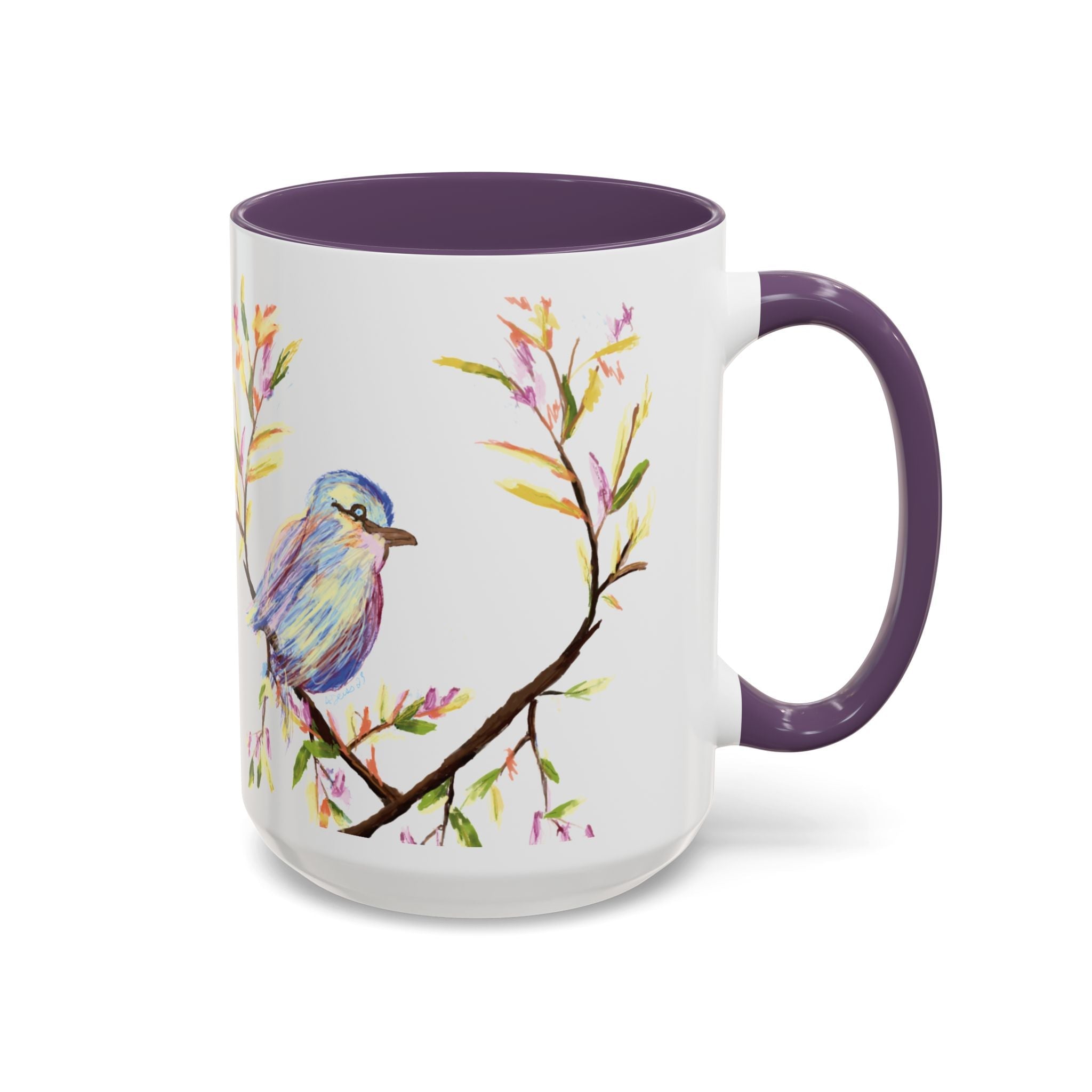 Watercolor Bird Two Tone Ceramic Coffee Mugs - Blue Cava
