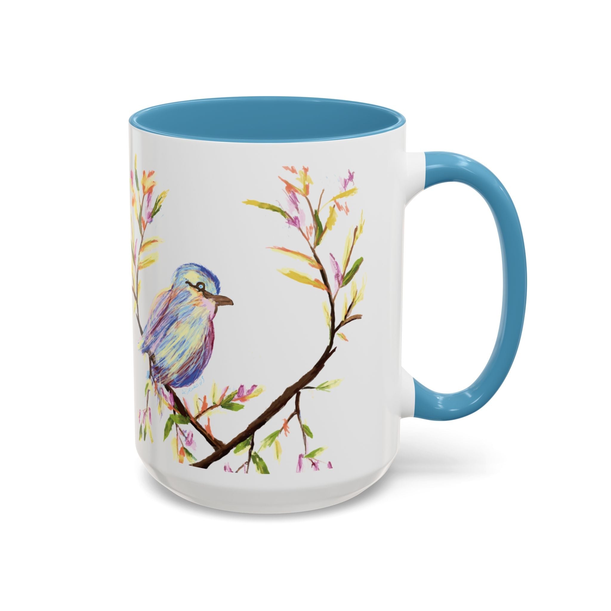 Watercolor Bird Two Tone Ceramic Coffee Mugs - Blue Cava