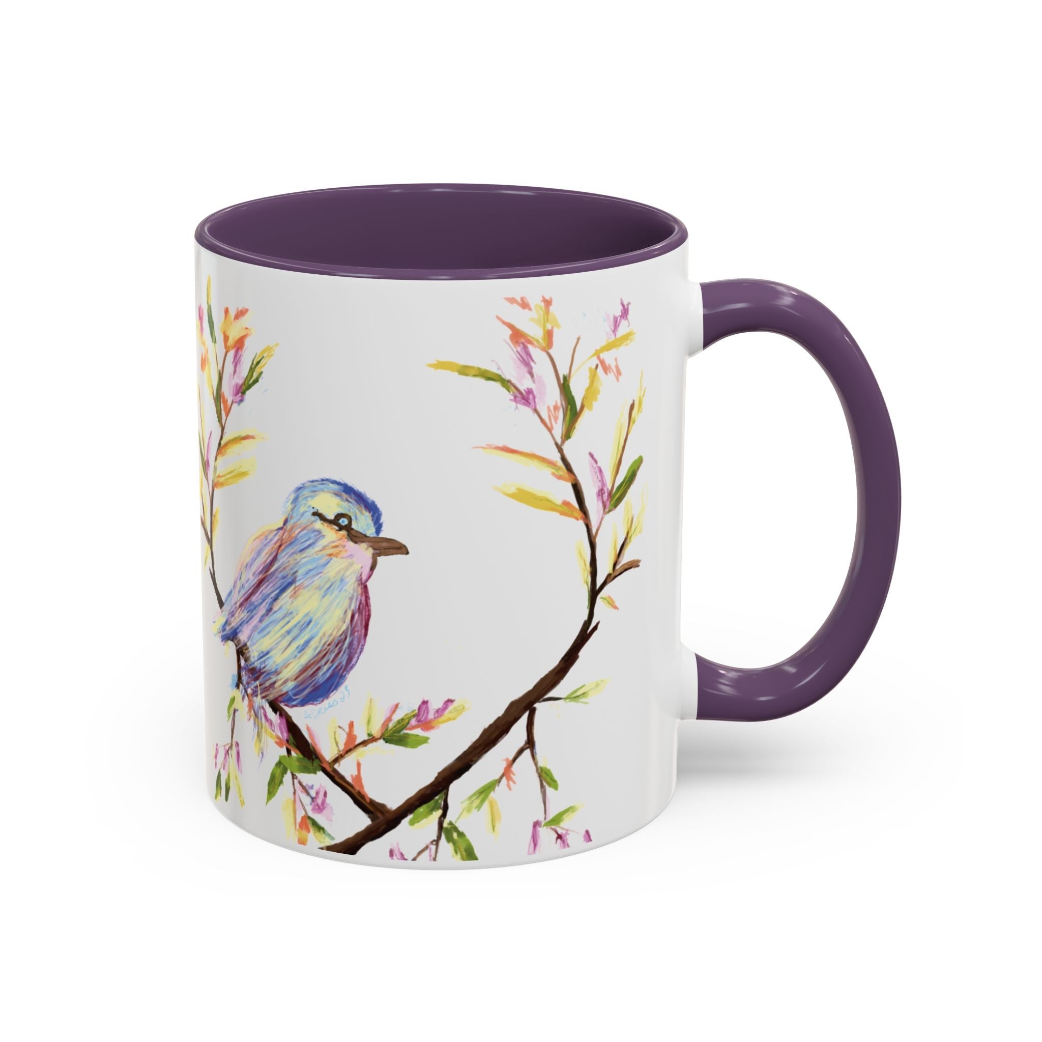 Watercolor Bird Two Tone Ceramic Coffee Mugs - Blue Cava
