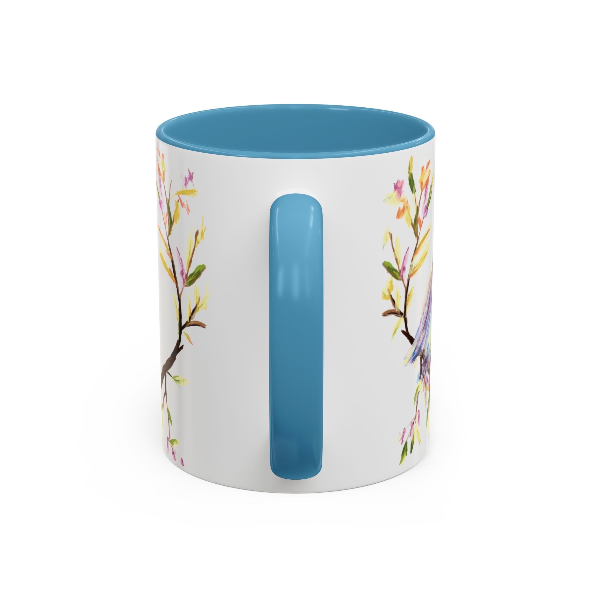 Watercolor Bird Two Tone Ceramic Coffee Mugs - Blue Cava