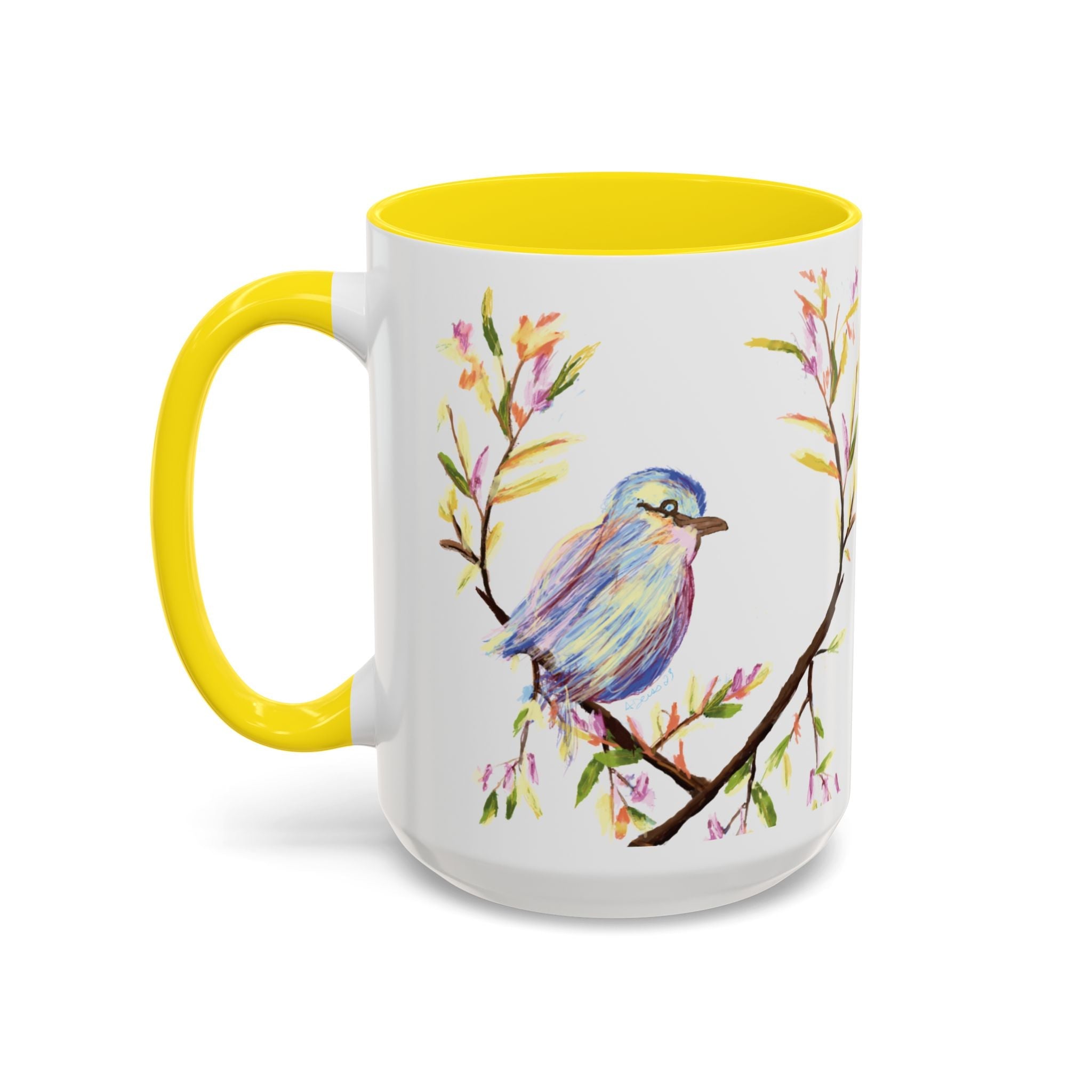Watercolor Bird Two Tone Ceramic Coffee Mugs - Blue Cava