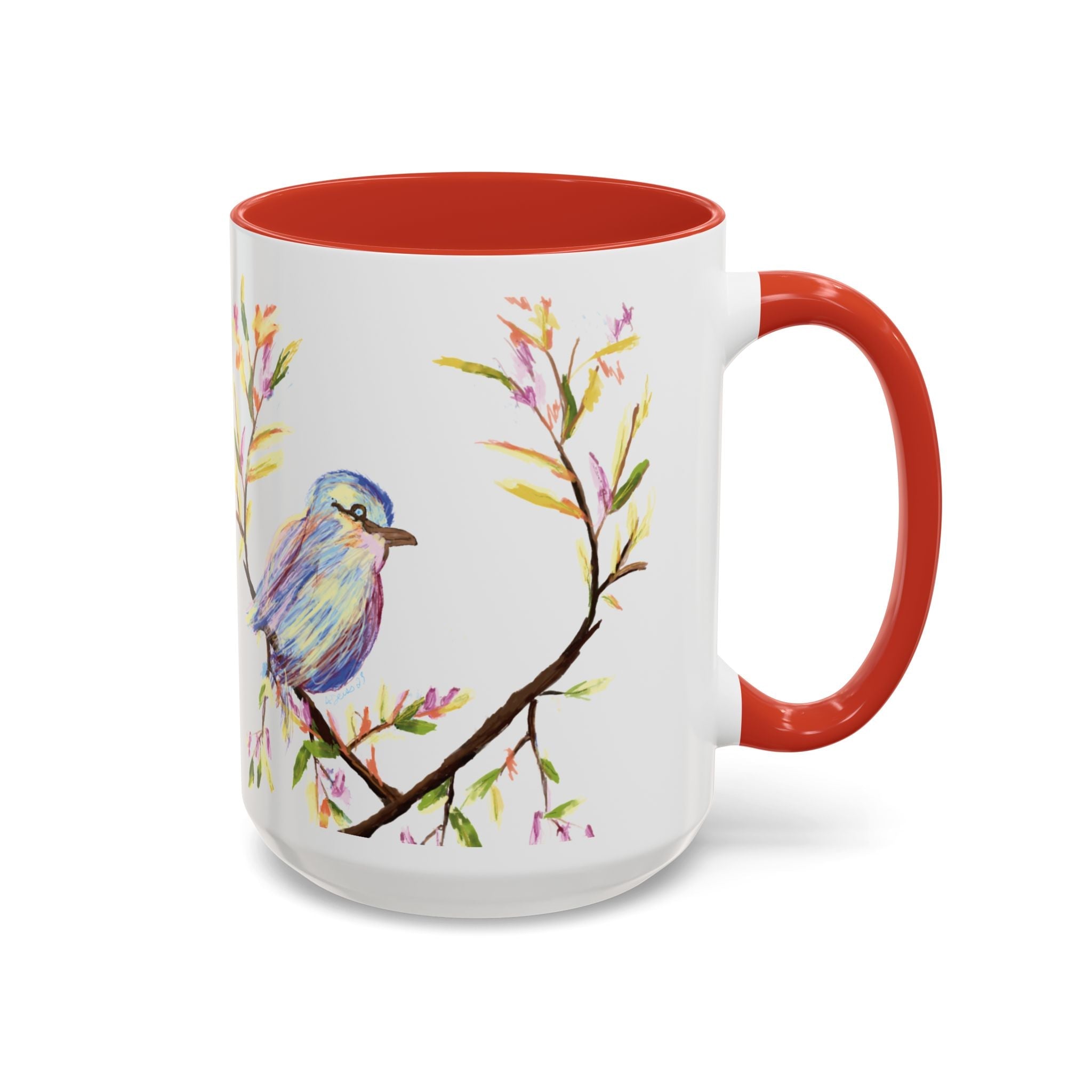 Watercolor Bird Two Tone Ceramic Coffee Mugs - Blue Cava