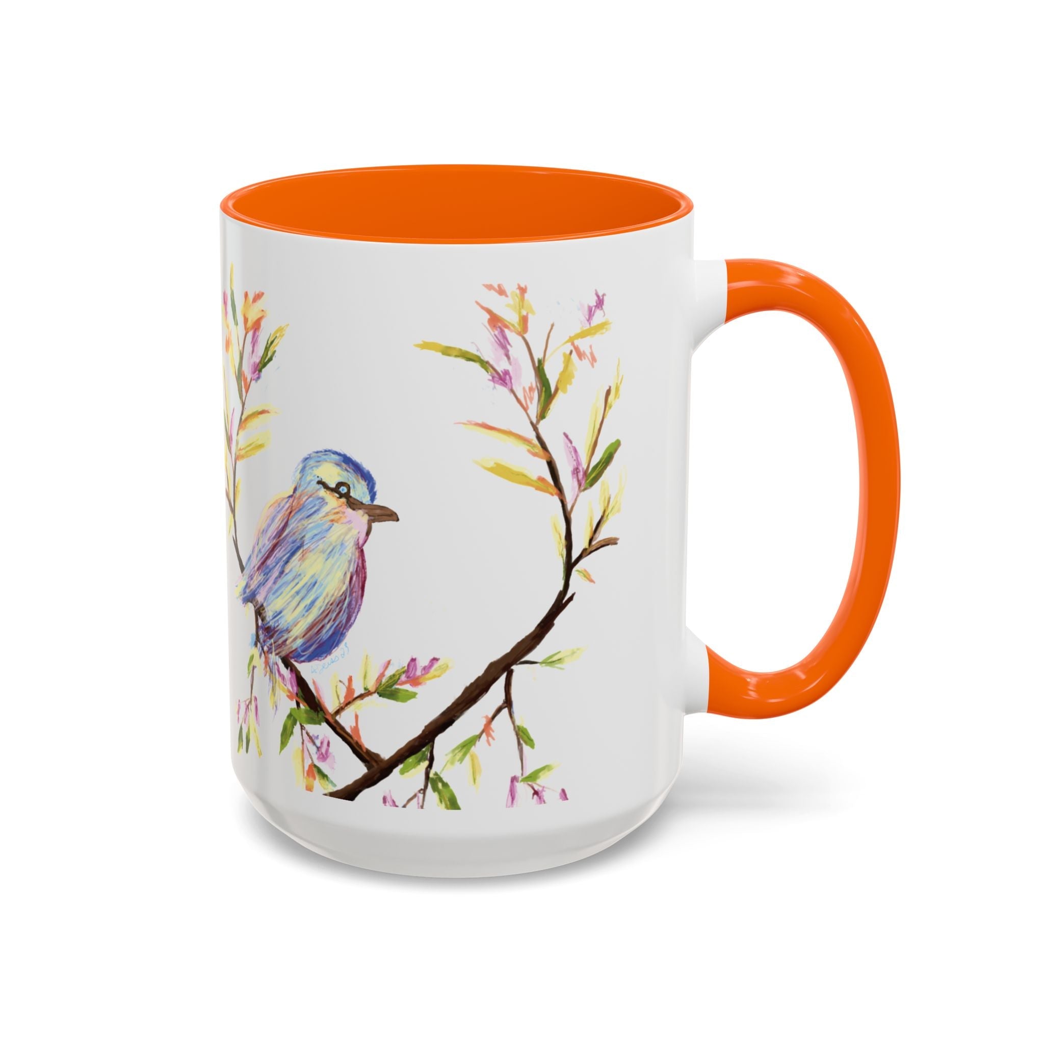 Watercolor Bird Two Tone Ceramic Coffee Mugs - Blue Cava