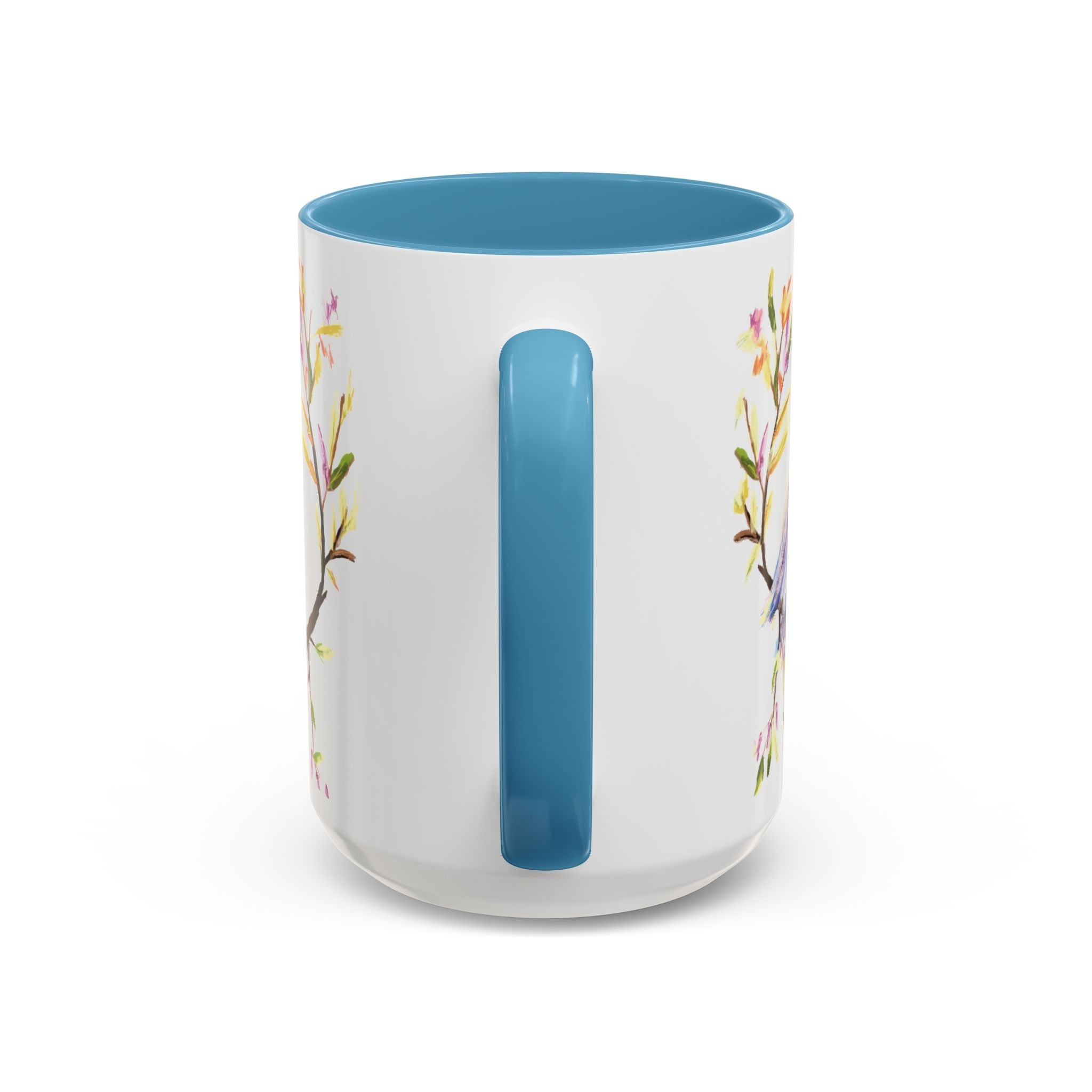 Watercolor Bird Two Tone Ceramic Coffee Mugs - Blue Cava