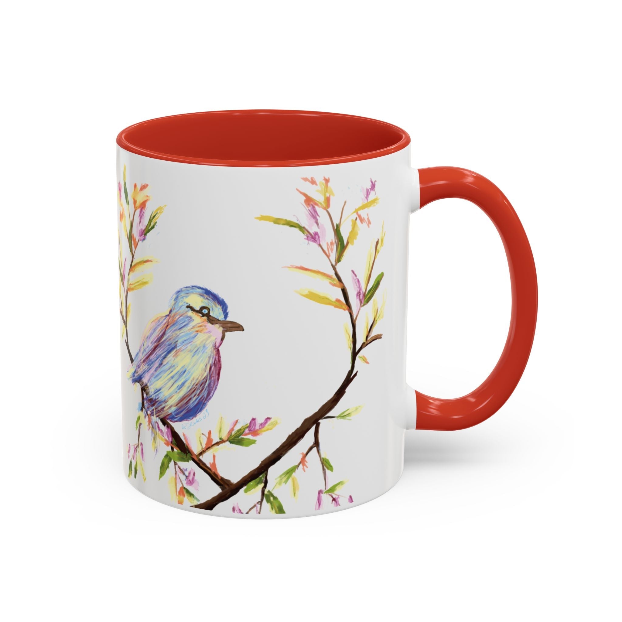 Watercolor Bird Two Tone Ceramic Coffee Mugs - Blue Cava