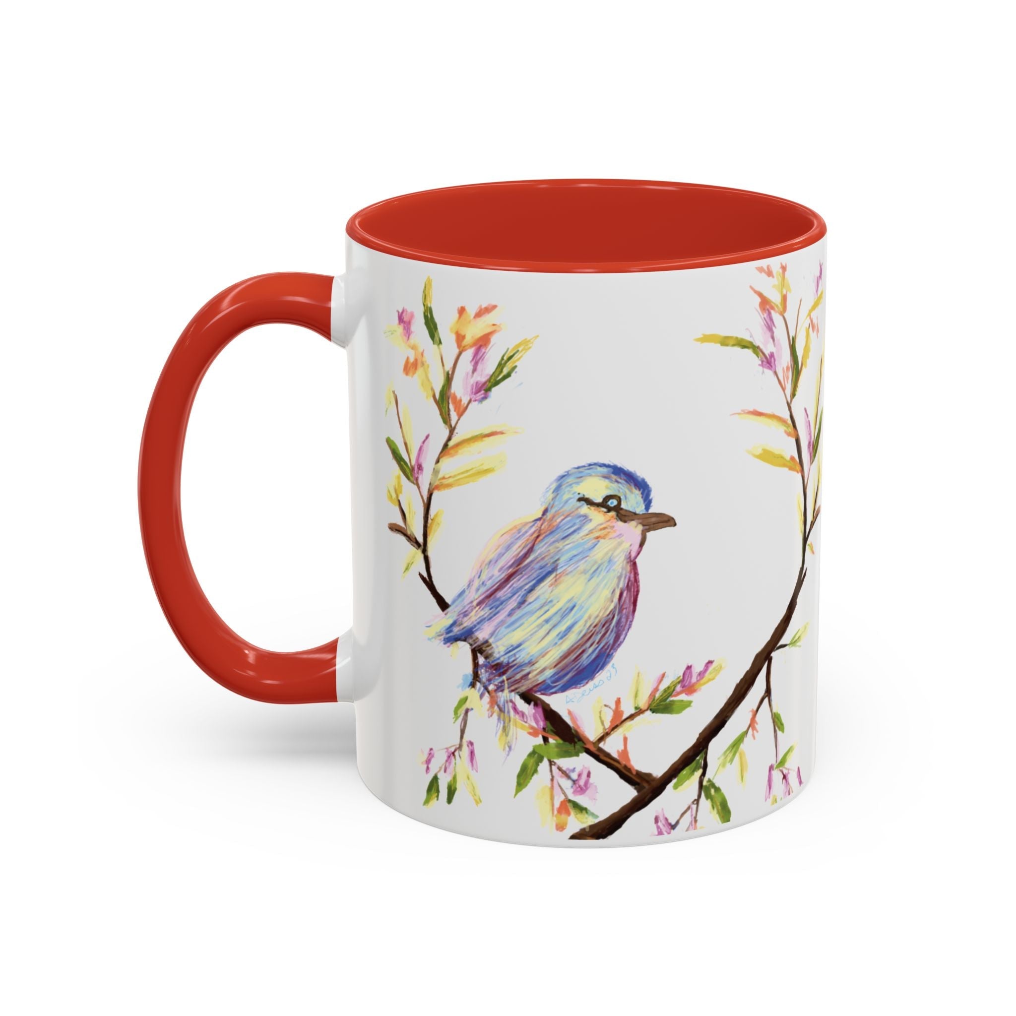 Watercolor Bird Two Tone Ceramic Coffee Mugs - Blue Cava