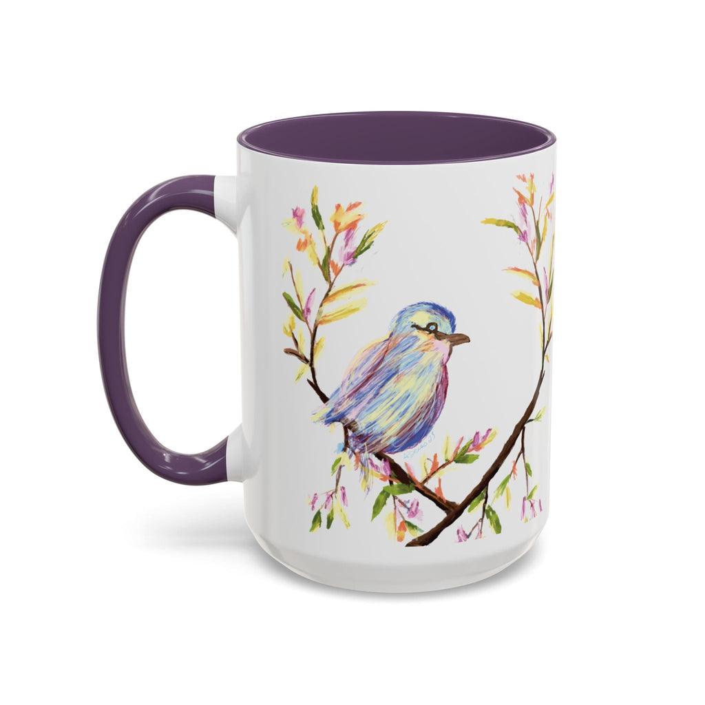 Watercolor Bird Two Tone Ceramic Coffee Mugs - Blue Cava
