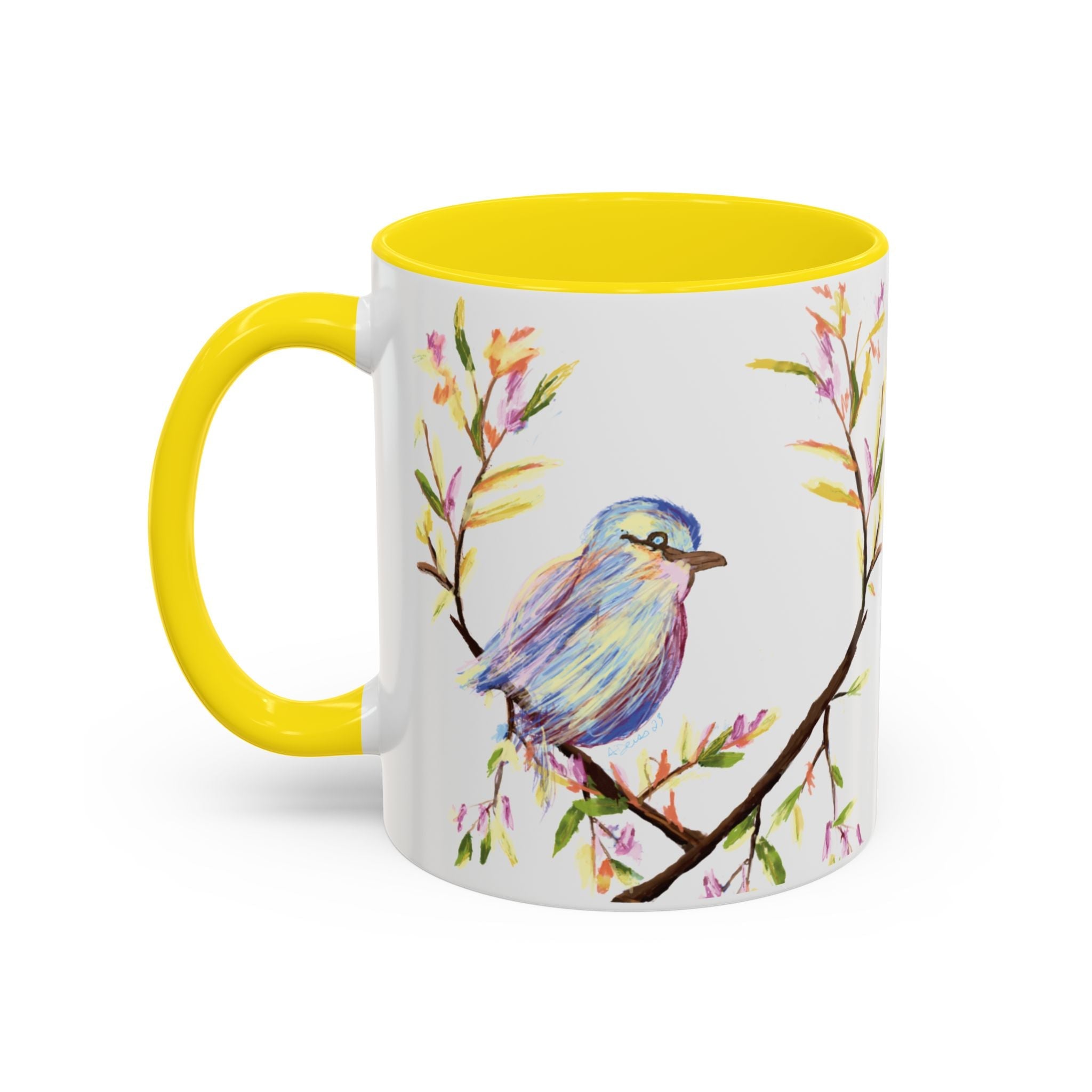 Watercolor Bird Two Tone Ceramic Coffee Mugs - Blue Cava