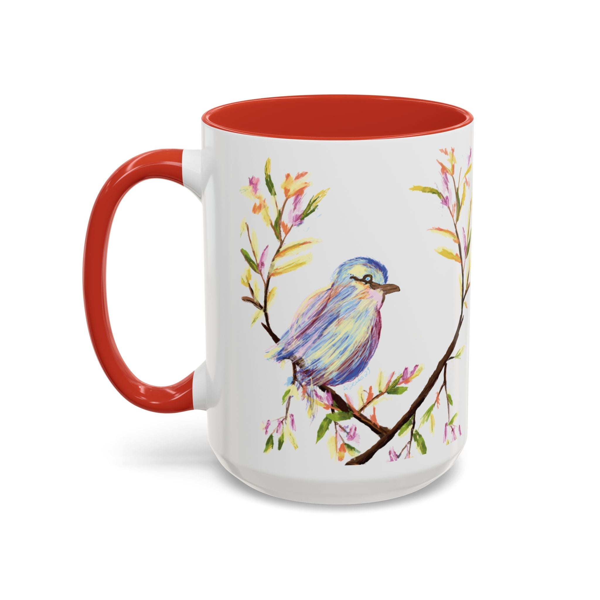 Watercolor Bird Two Tone Ceramic Coffee Mugs - Blue Cava