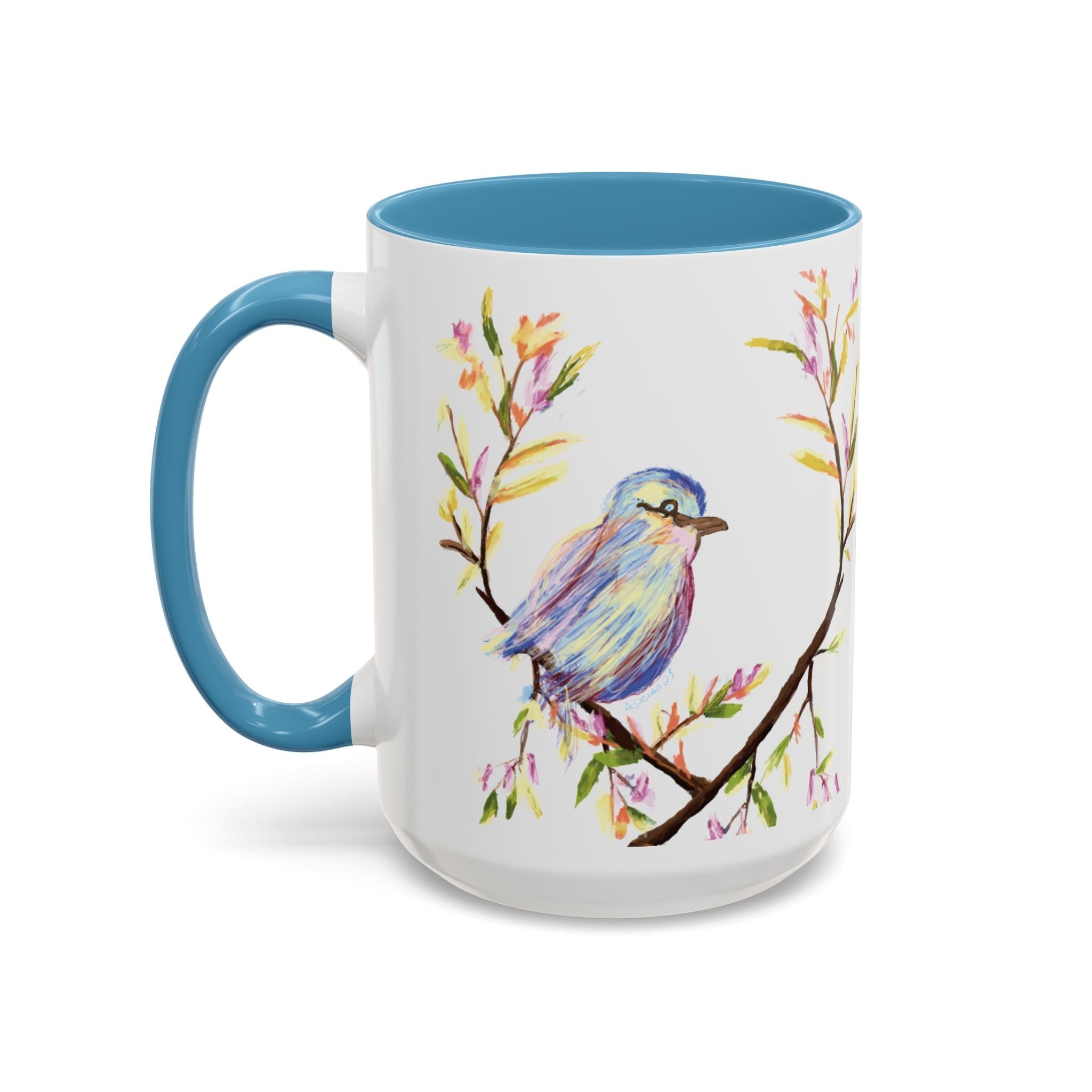 Watercolor Bird Two Tone Ceramic Coffee Mugs - Blue Cava