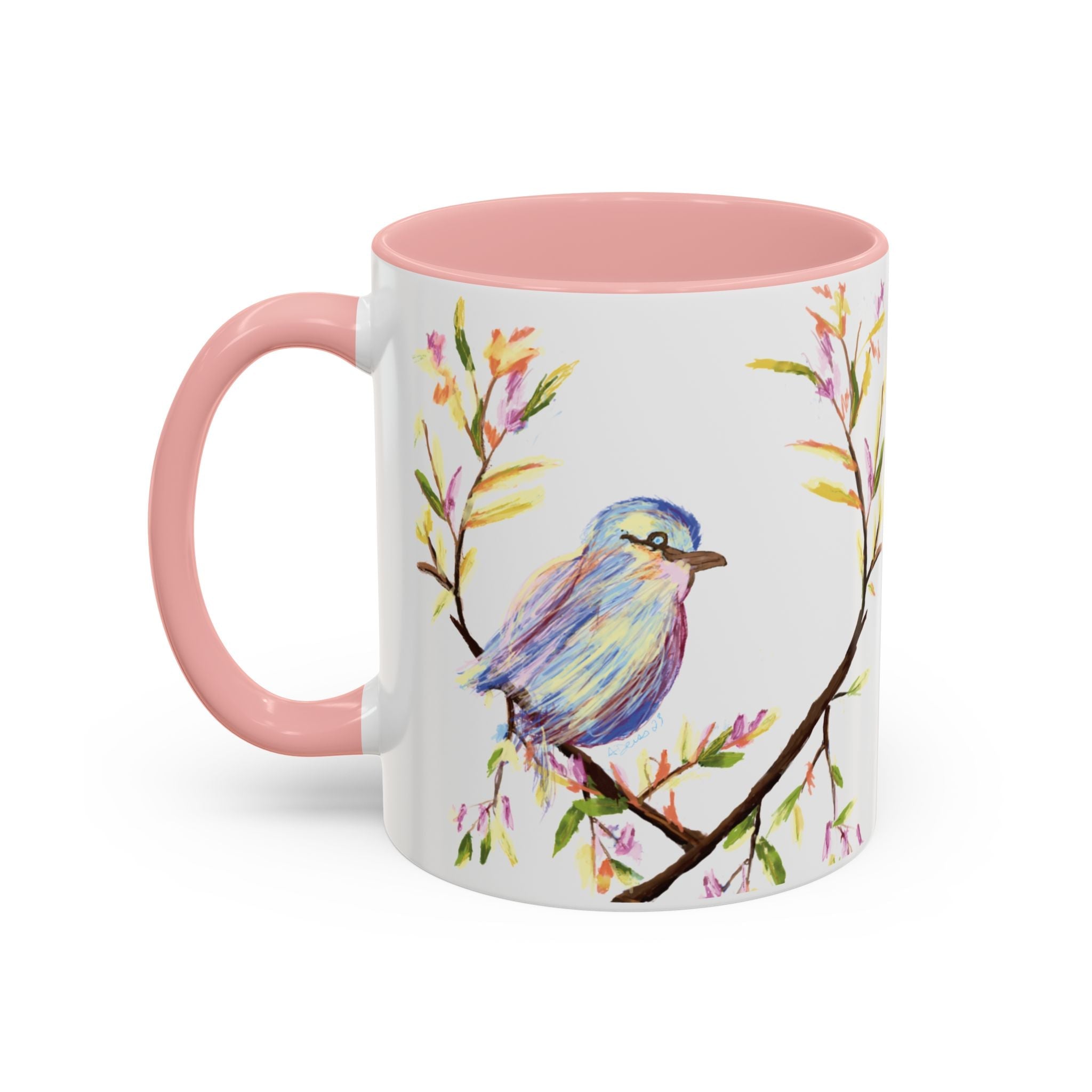Watercolor Bird Two Tone Ceramic Coffee Mugs - Blue Cava
