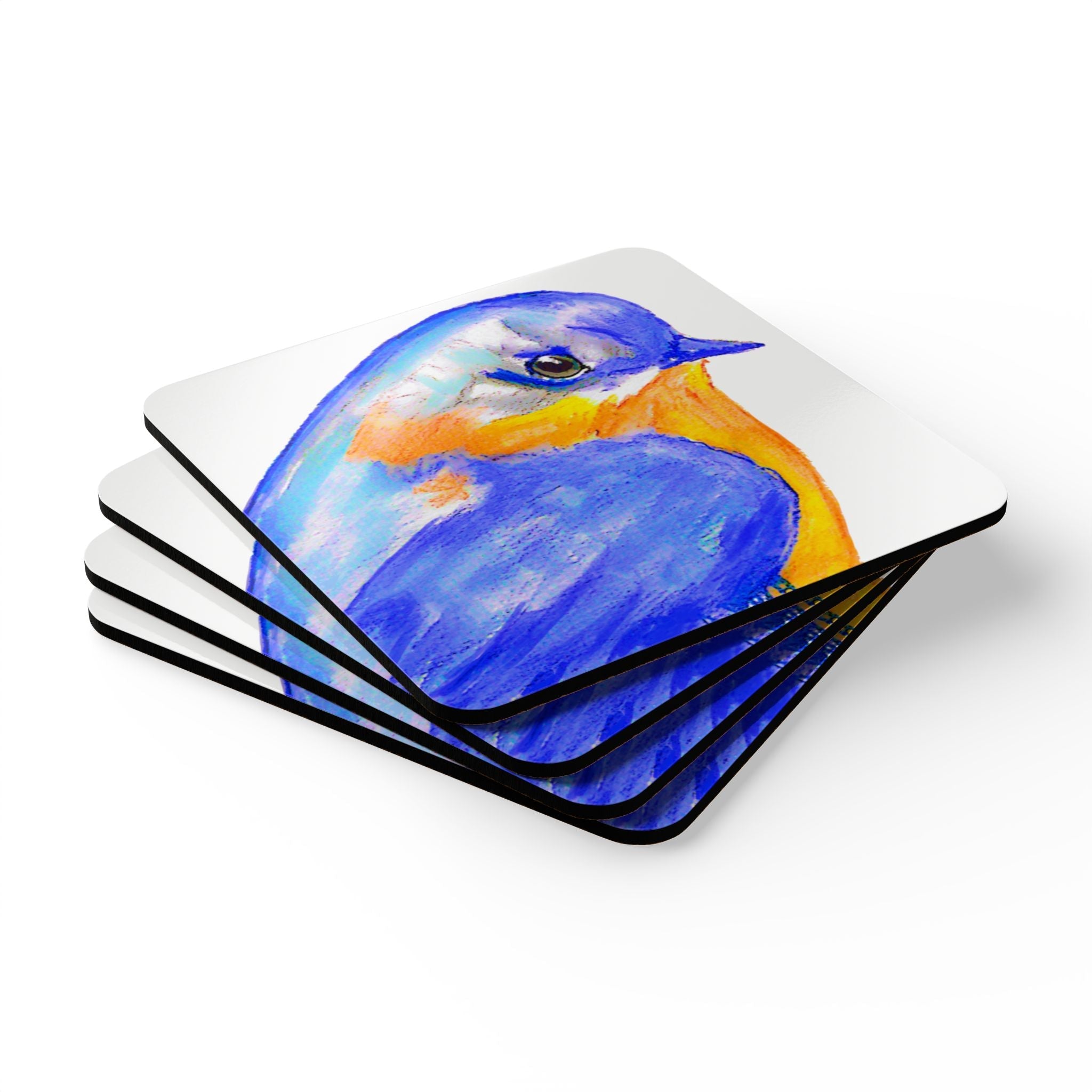 Watercolor Bluebird Corkwood Coaster Set - Blue Cava