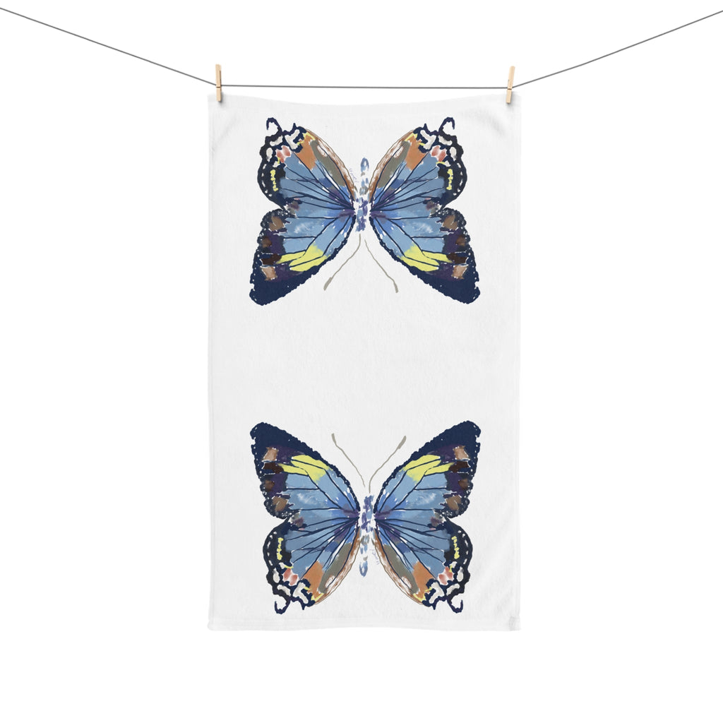 Watercolor Butterfly Hand Towel — Soft Cotton Kitchen & Bath Towel - Blue Cava