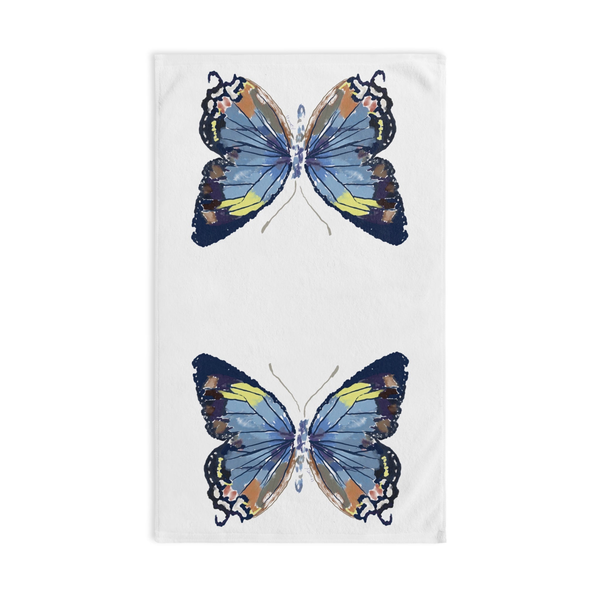 Watercolor Butterfly Hand Towel — Soft Cotton Kitchen & Bath Towel - Blue Cava