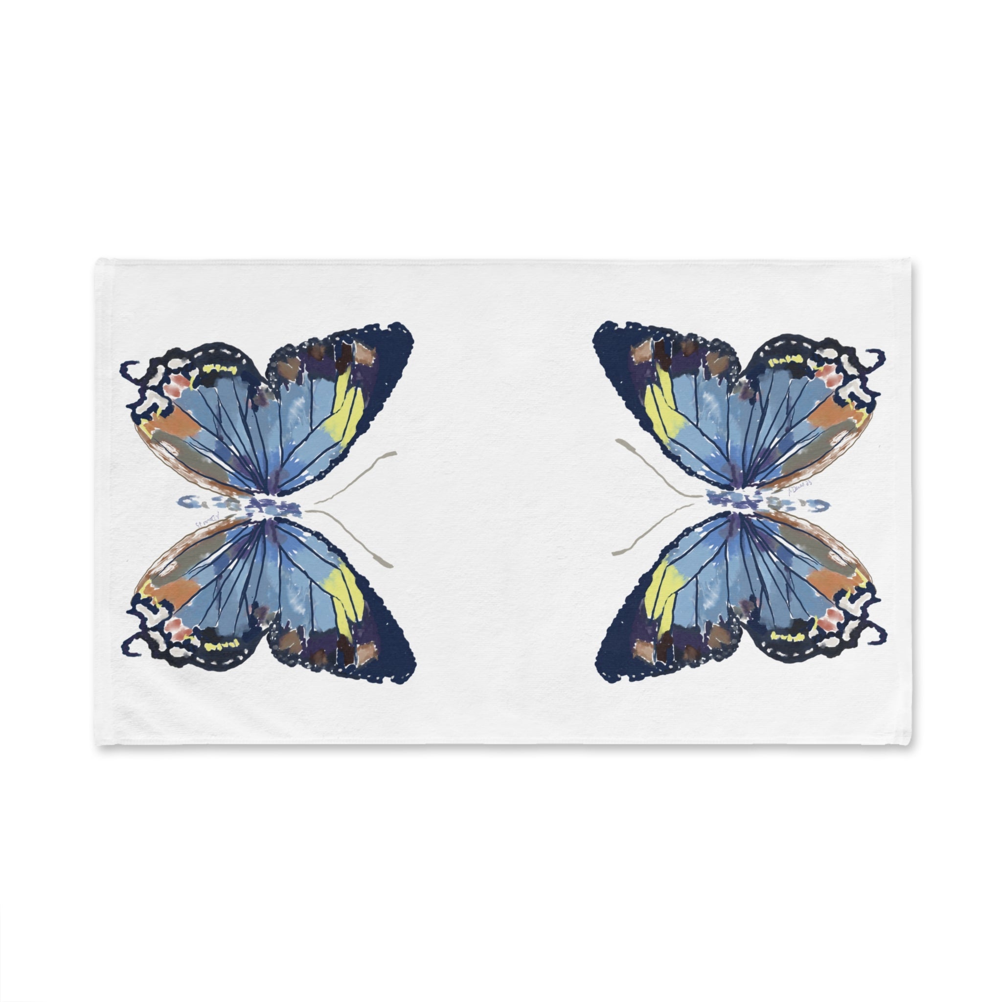 Watercolor Butterfly Hand Towel — Soft Cotton Kitchen & Bath Towel - Blue Cava
