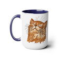 Watercolor Cat Two - Tone Ceramic Coffee Mugs - Blue Cava