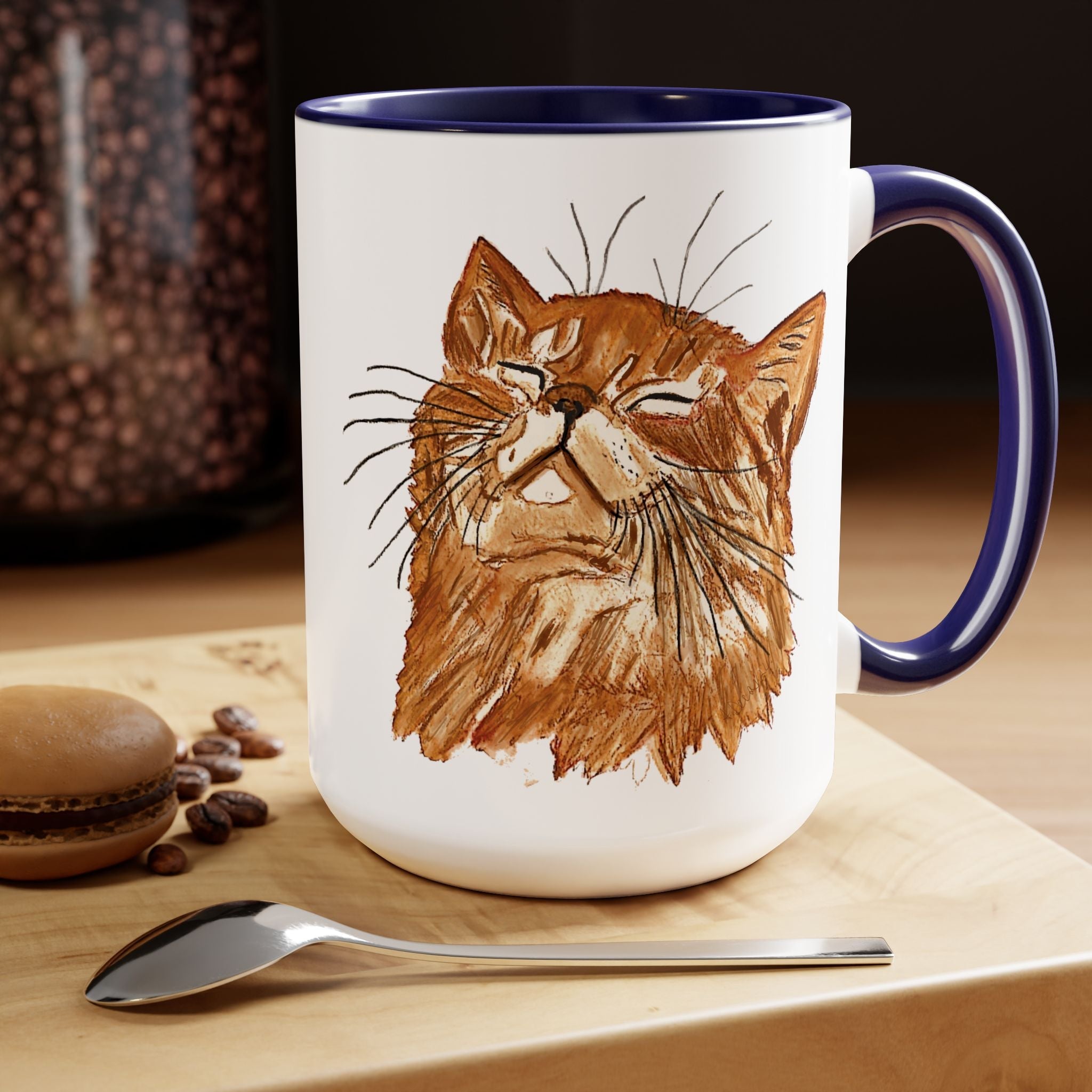 Watercolor Cat Two - Tone Ceramic Coffee Mugs - Blue Cava