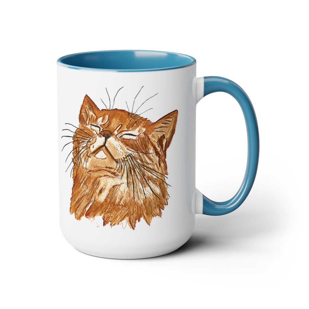 Watercolor Cat Two - Tone Ceramic Coffee Mugs - Blue Cava