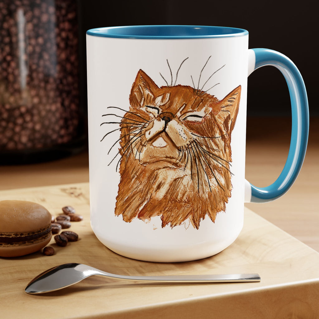 Watercolor Cat Two - Tone Ceramic Coffee Mugs - Blue Cava