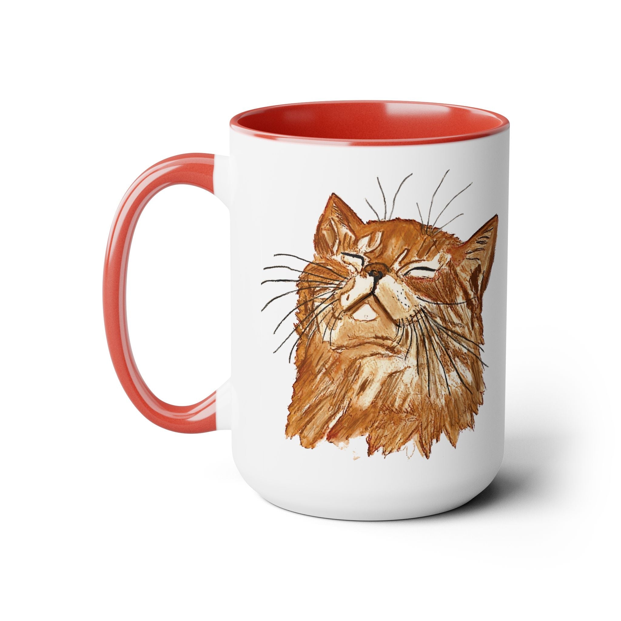 Watercolor Cat Two - Tone Ceramic Coffee Mugs - Blue Cava