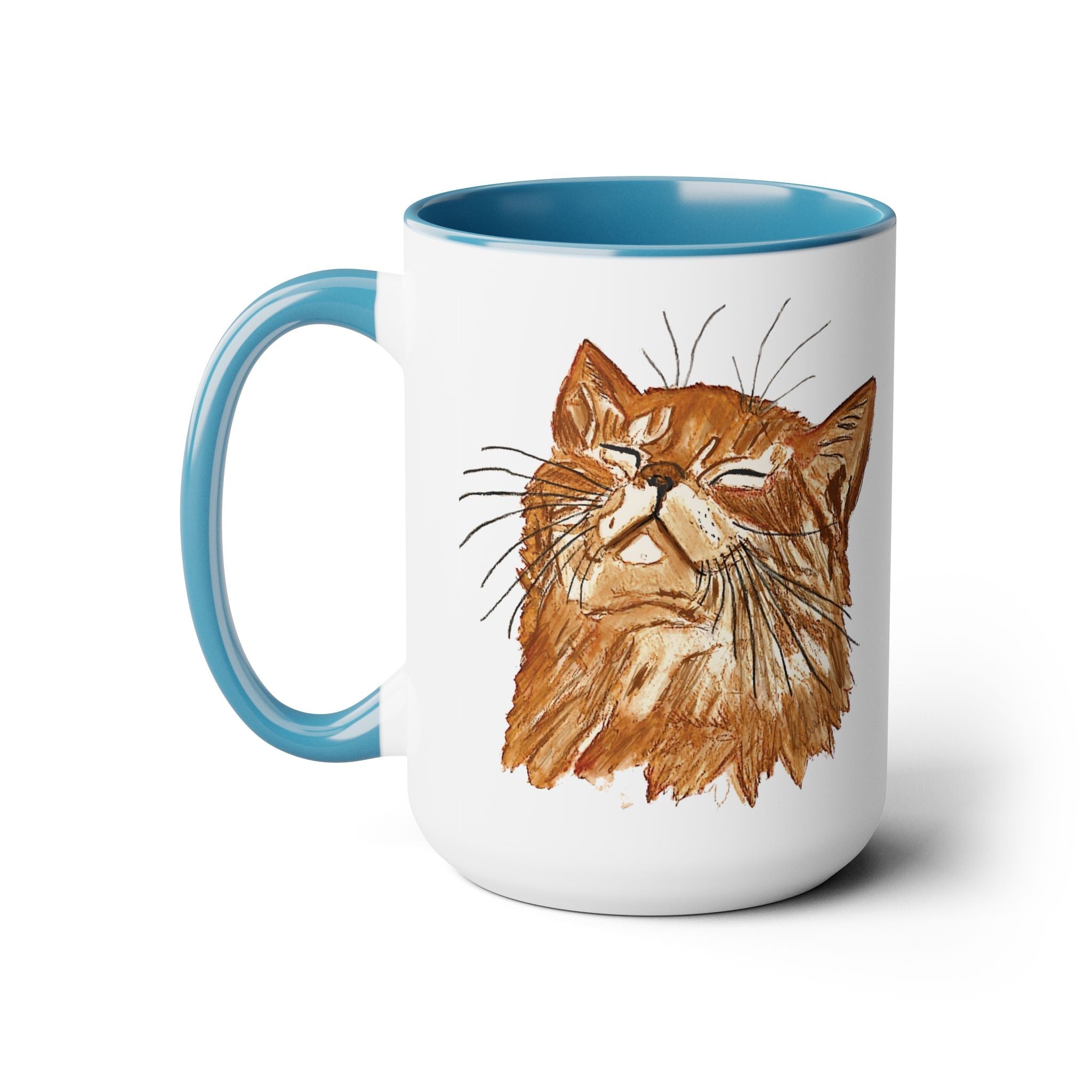Watercolor Cat Two - Tone Ceramic Coffee Mugs - Blue Cava