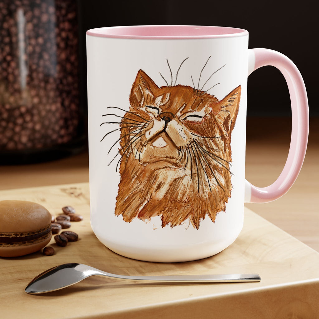 Watercolor Cat Two - Tone Ceramic Coffee Mugs - Blue Cava