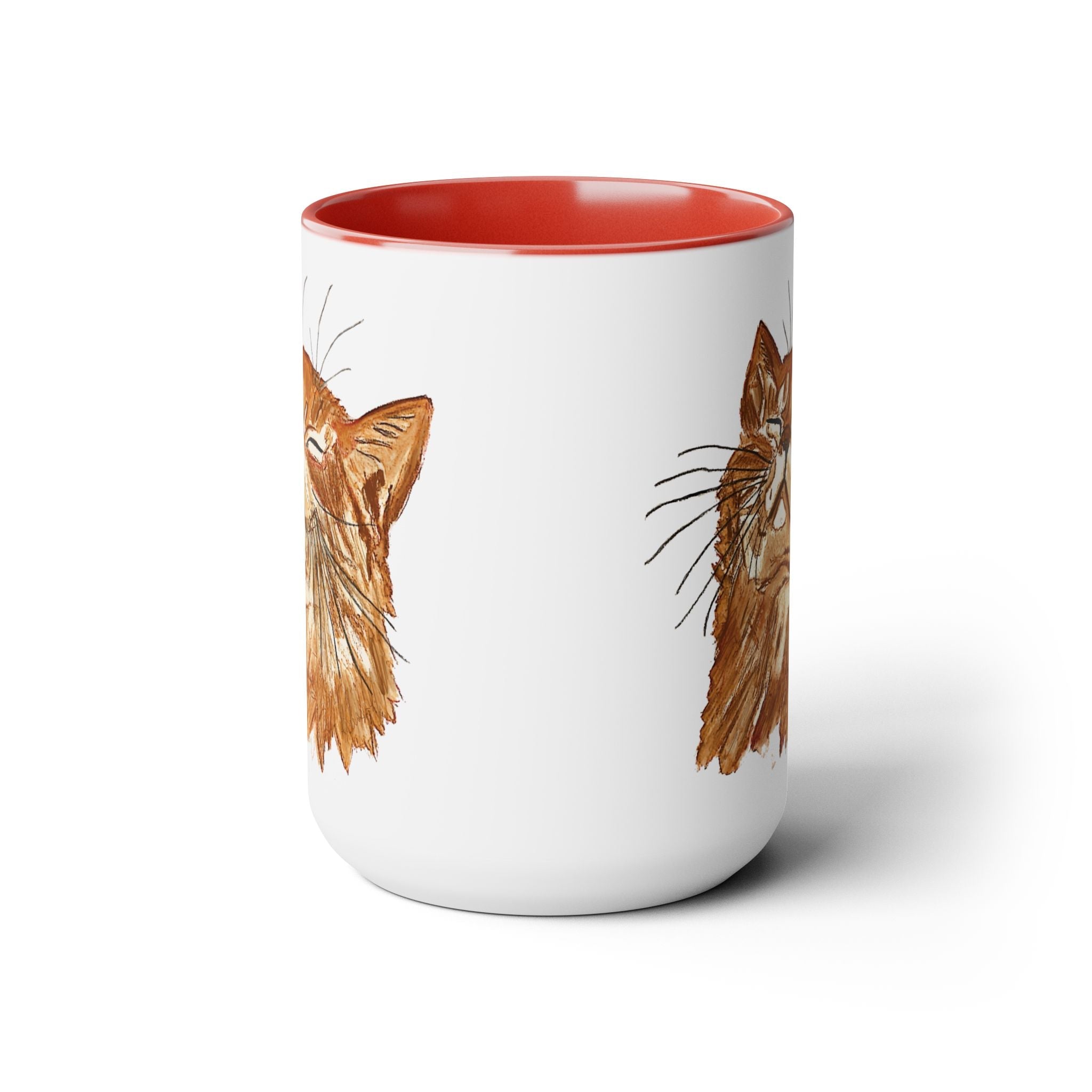 Watercolor Cat Two - Tone Ceramic Coffee Mugs - Blue Cava