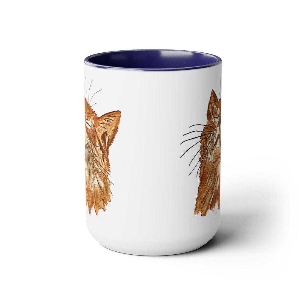 Watercolor Cat Two - Tone Ceramic Coffee Mugs - Blue Cava