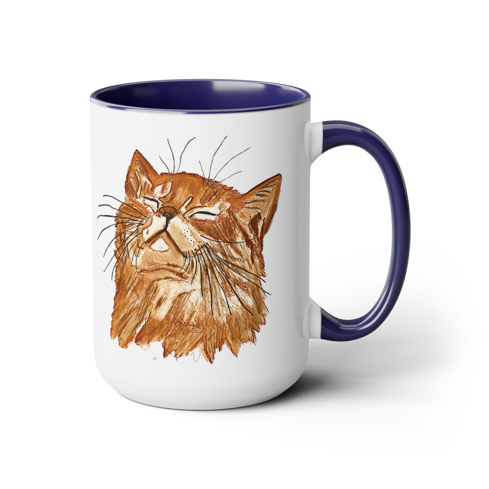 Watercolor Cat Two - Tone Ceramic Coffee Mugs - Blue Cava