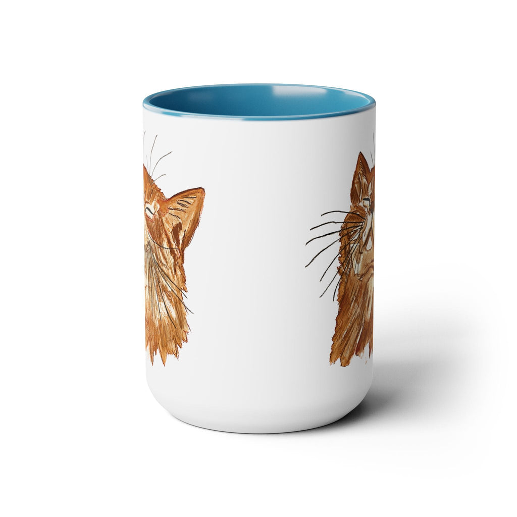 Watercolor Cat Two - Tone Ceramic Coffee Mugs - Blue Cava