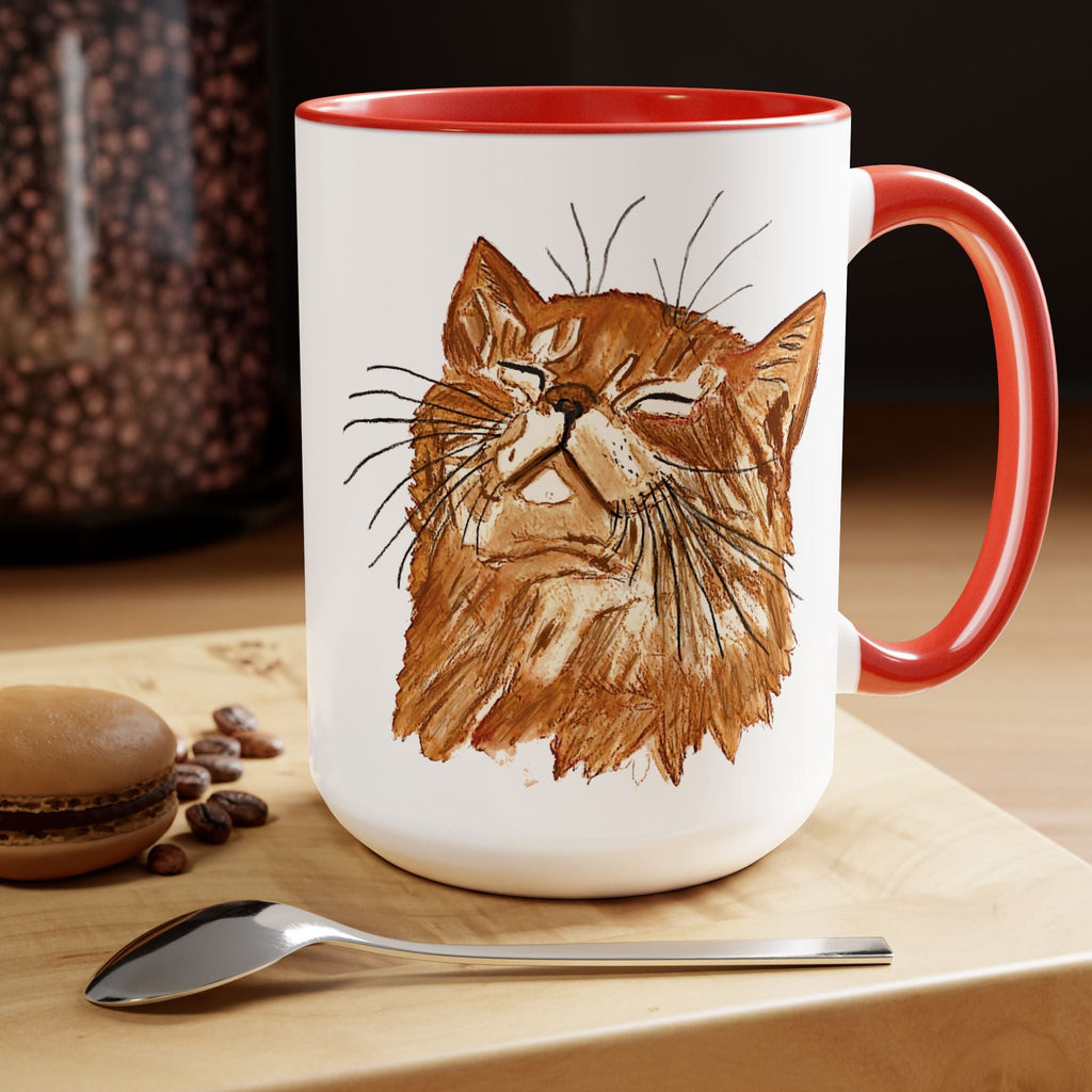 Watercolor Cat Two - Tone Ceramic Coffee Mugs - Blue Cava