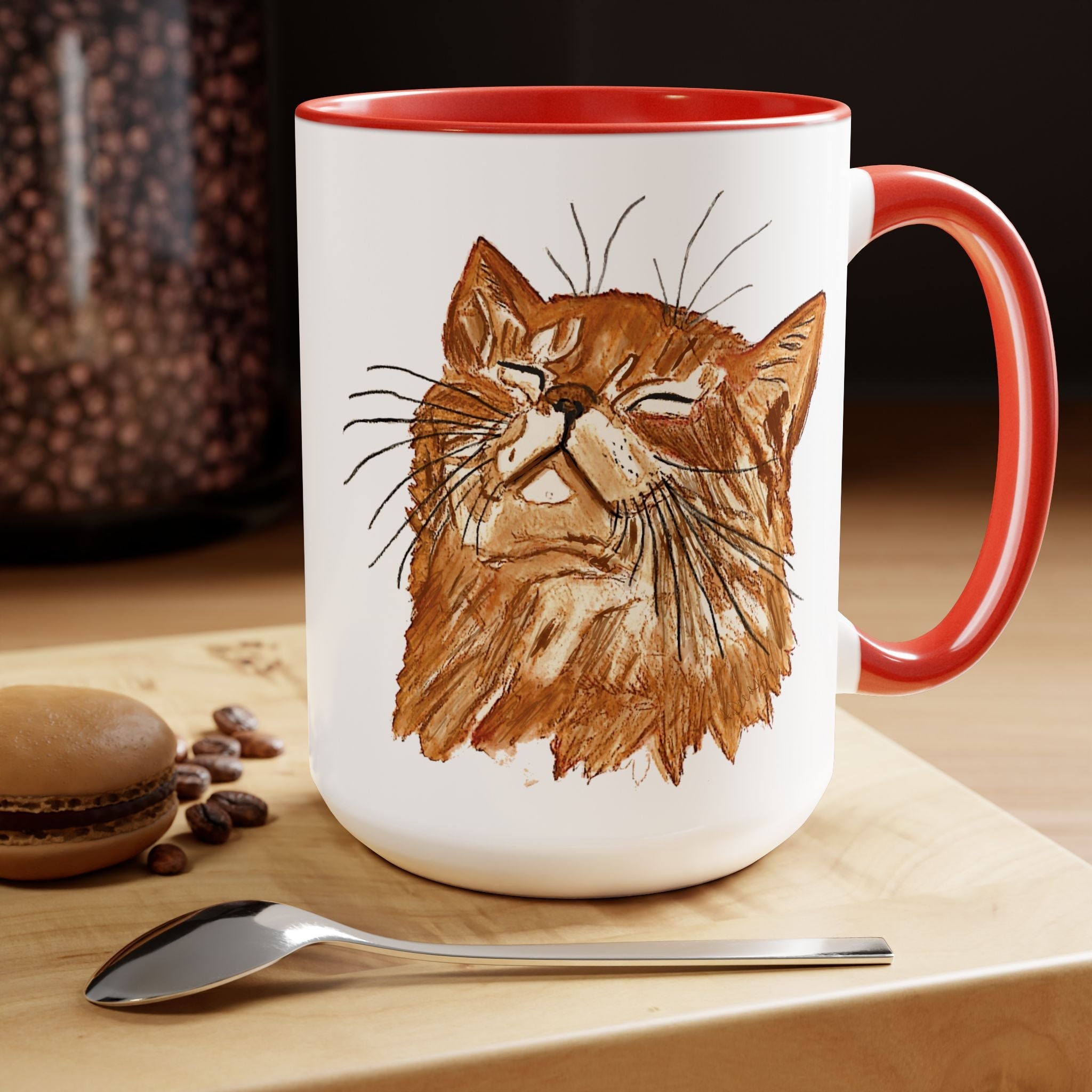 Watercolor Cat Two - Tone Ceramic Coffee Mugs - Blue Cava