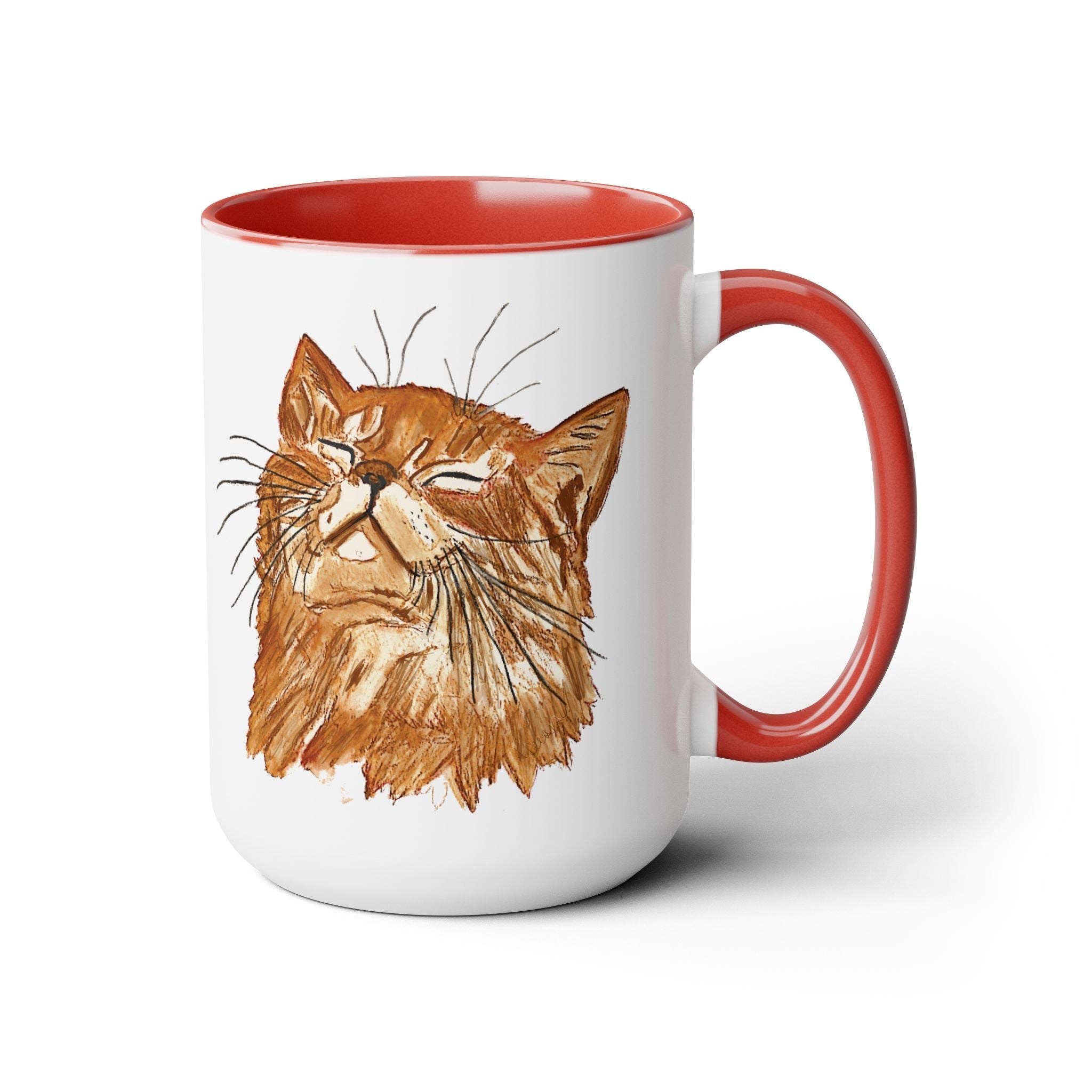Watercolor Cat Two - Tone Ceramic Coffee Mugs - Blue Cava