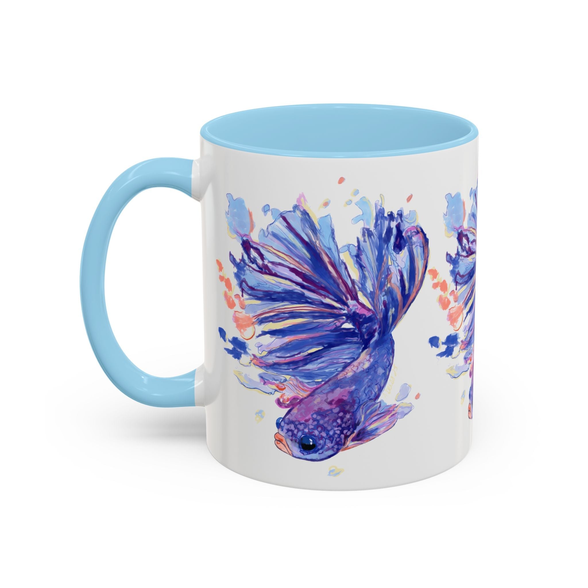 Watercolor Fish Two Tone Ceramic Coffee Mugs - Blue Cava