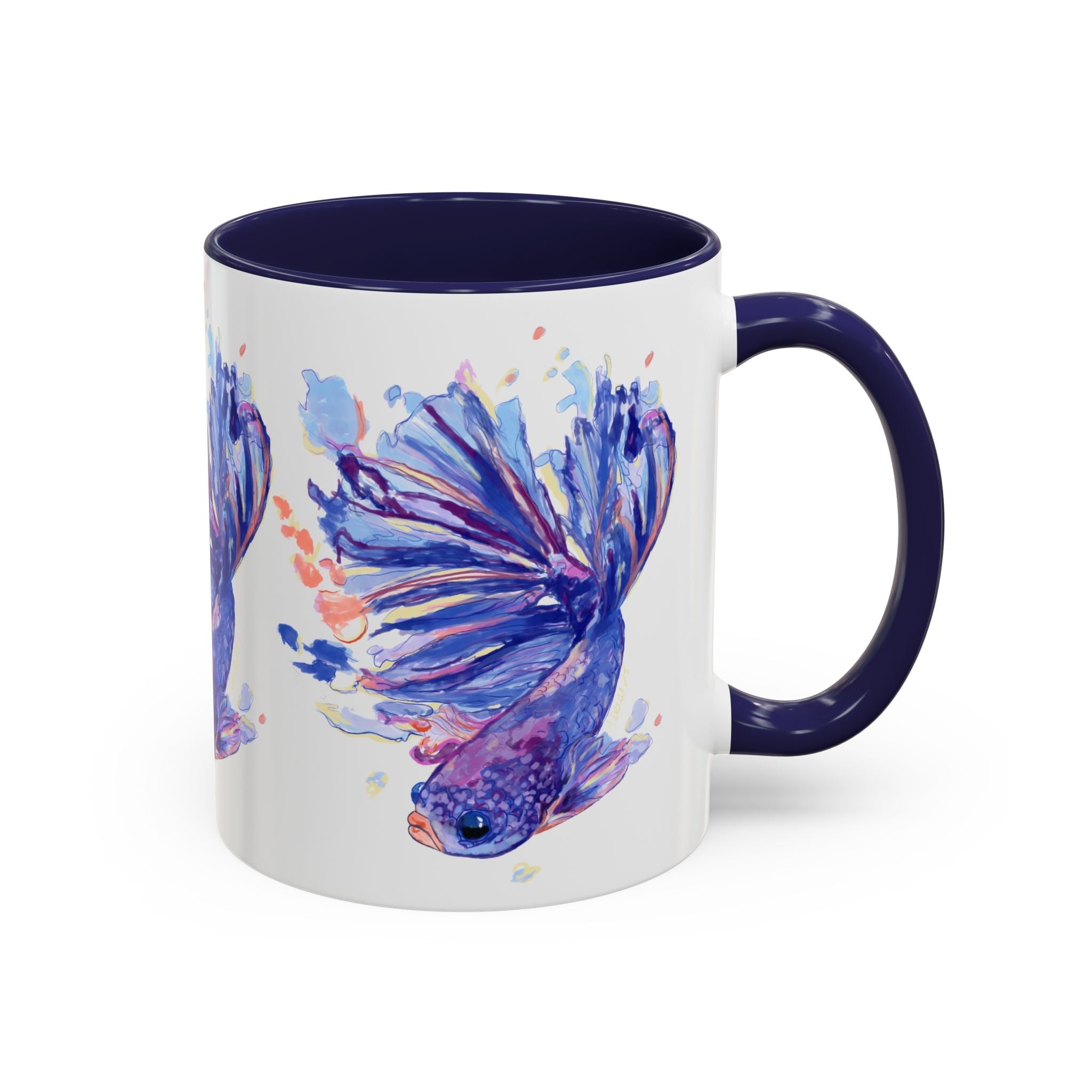 Watercolor Fish Two Tone Ceramic Coffee Mugs - Blue Cava