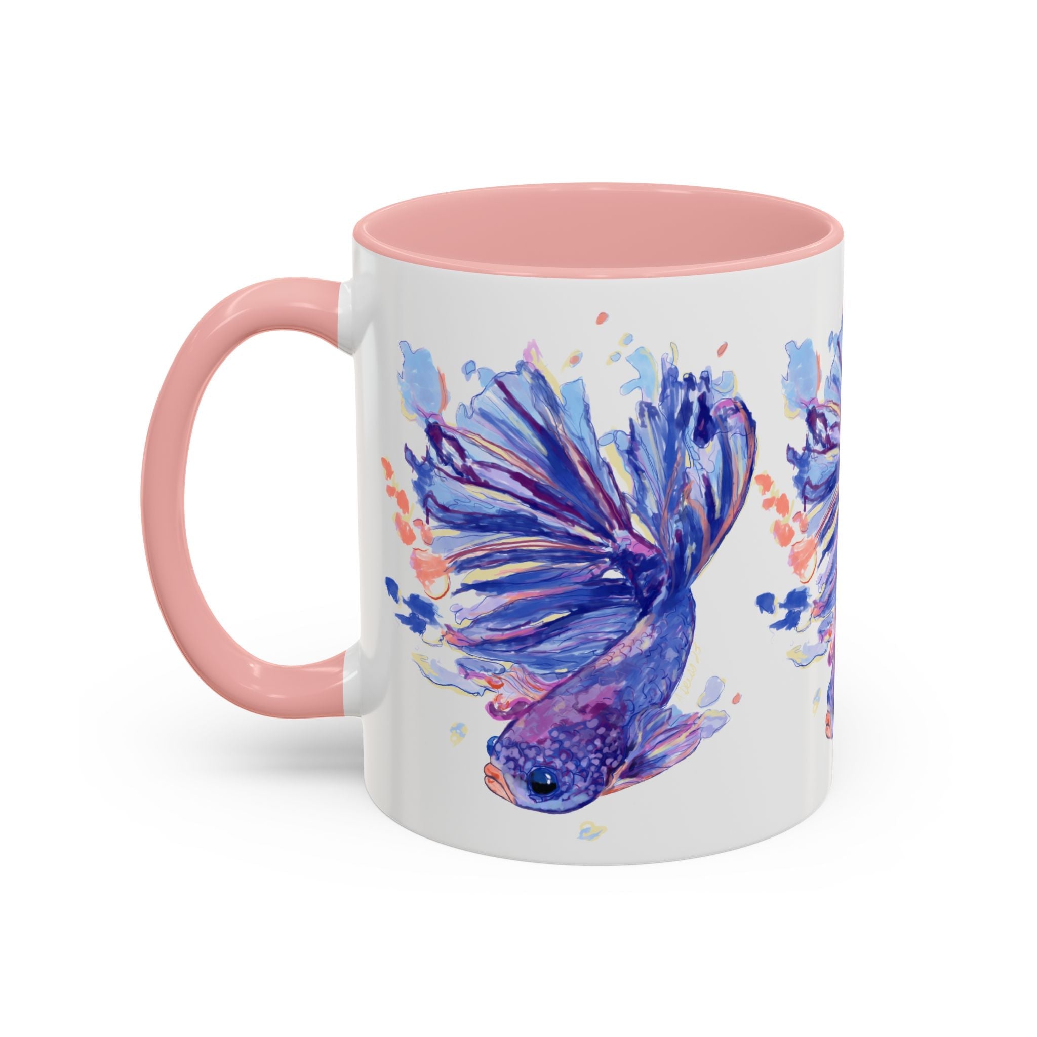 Watercolor Fish Two Tone Ceramic Coffee Mugs - Blue Cava