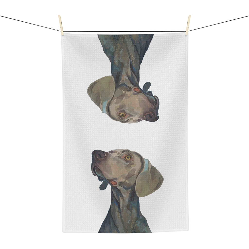 Weimaraner “Annie” Microfiber Waffle Kitchen Towel - Blue Cava