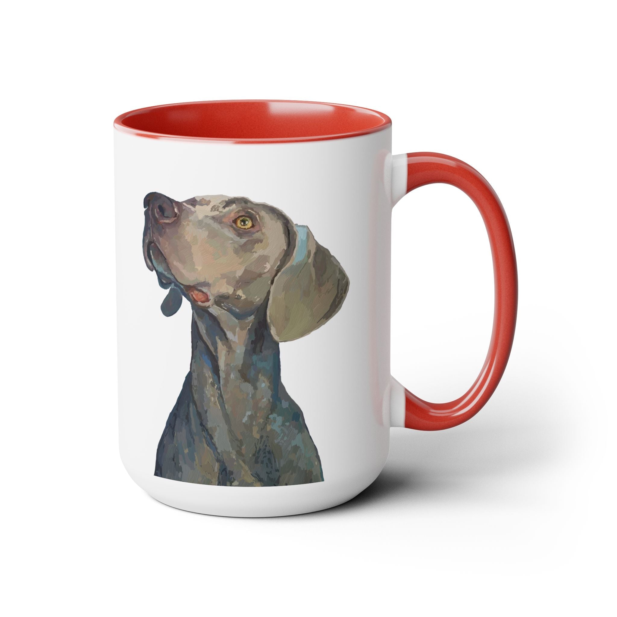 Weimaraner “Annie” Two - Tone Ceramic Coffee Mugs - Blue Cava