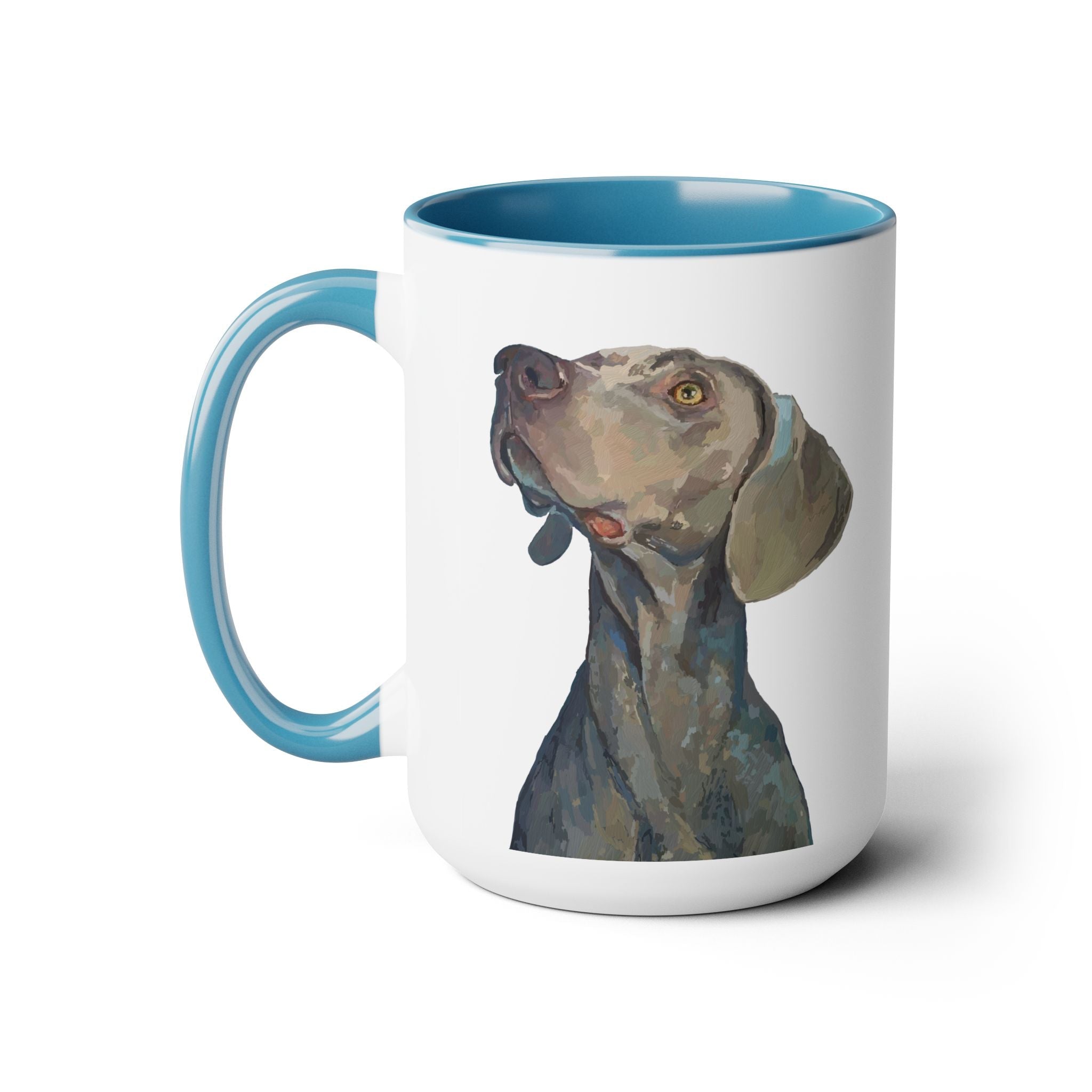 Weimaraner “Annie” Two - Tone Ceramic Coffee Mugs - Blue Cava