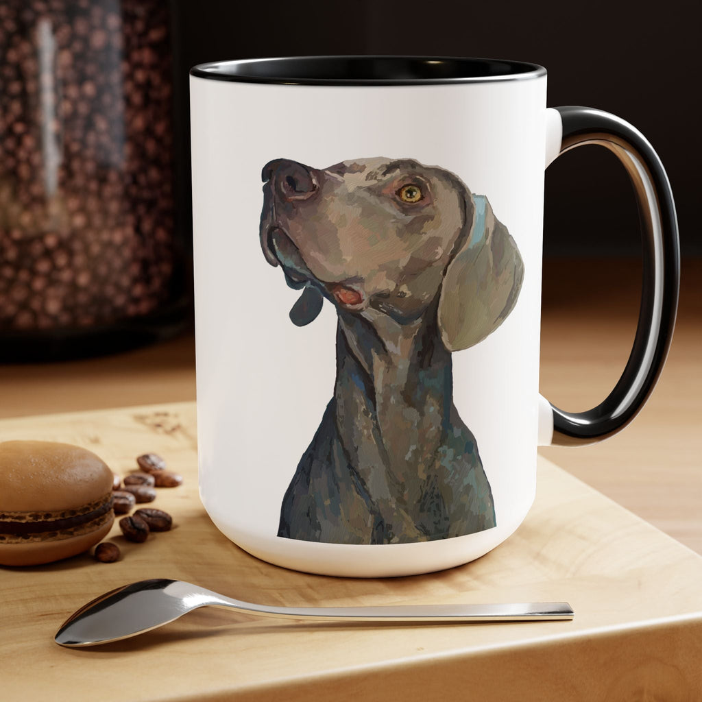 Weimaraner “Annie” Two - Tone Ceramic Coffee Mugs - Blue Cava