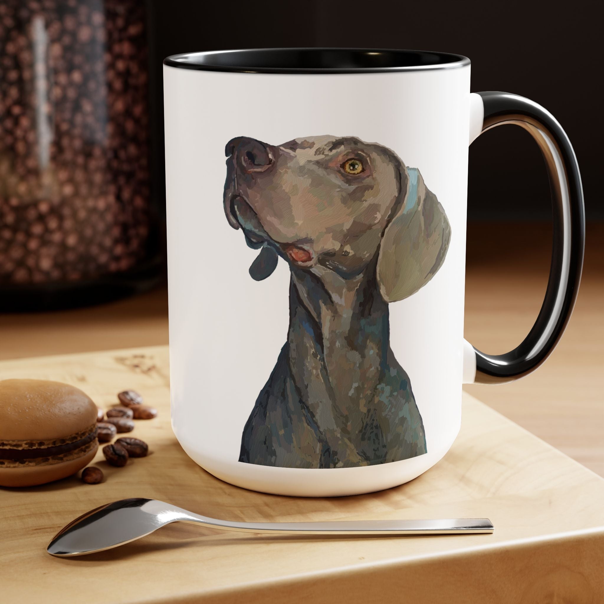 Weimaraner “Annie” Two - Tone Ceramic Coffee Mugs - Blue Cava