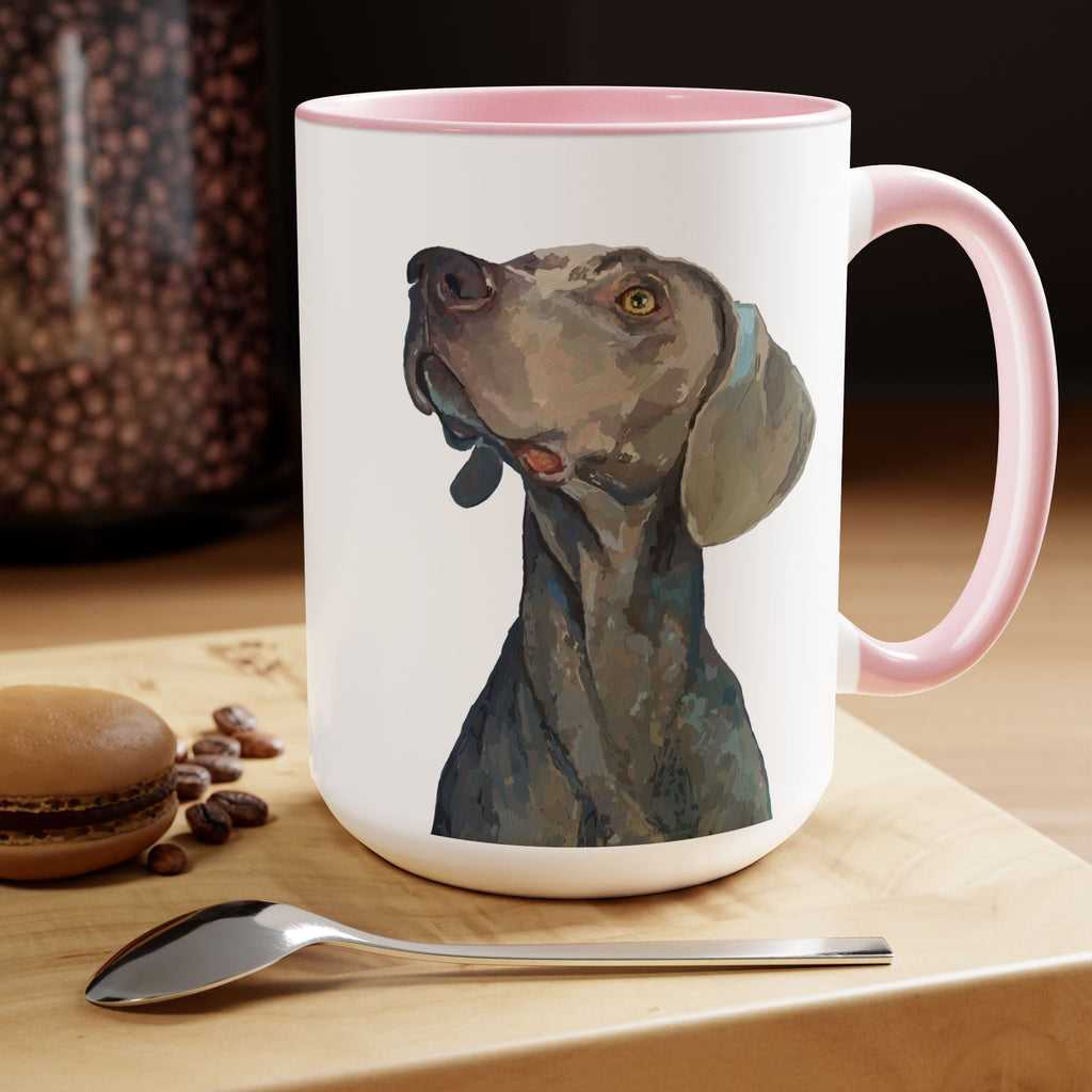 Weimaraner “Annie” Two - Tone Ceramic Coffee Mugs - Blue Cava