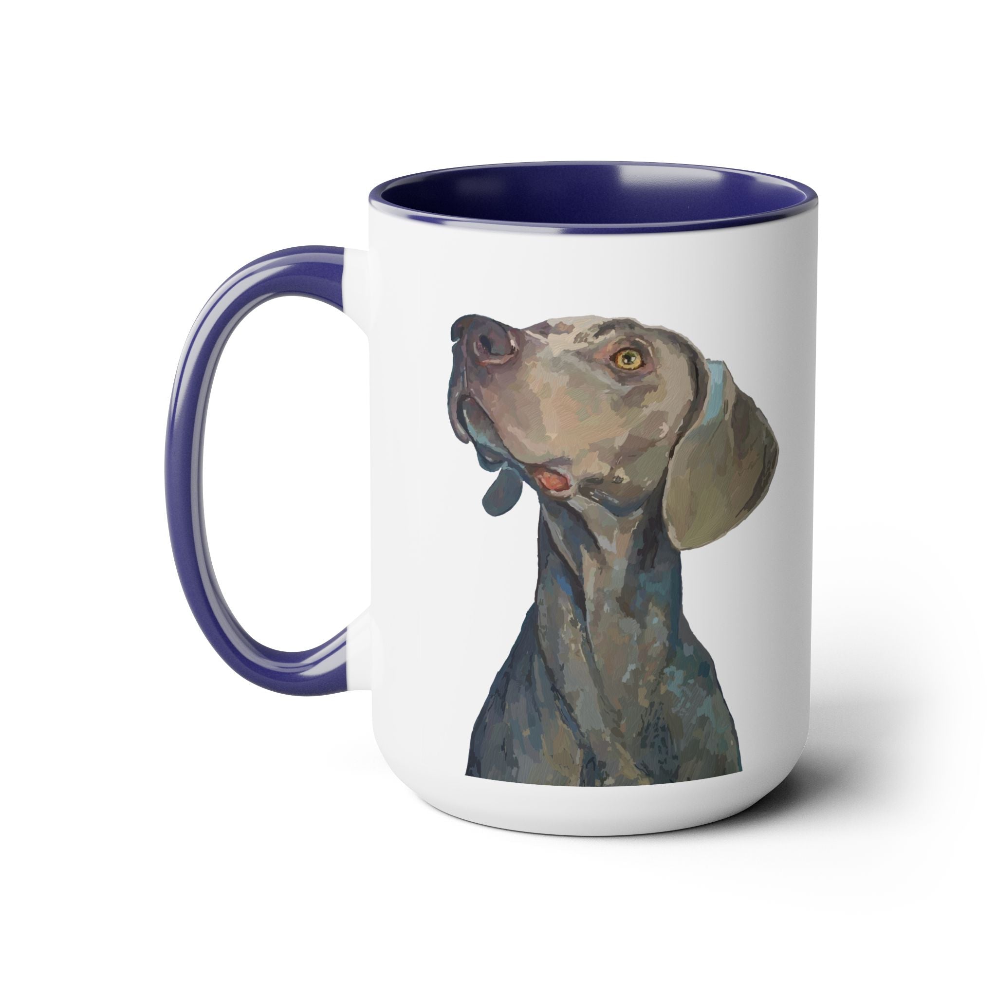 Weimaraner “Annie” Two - Tone Ceramic Coffee Mugs - Blue Cava