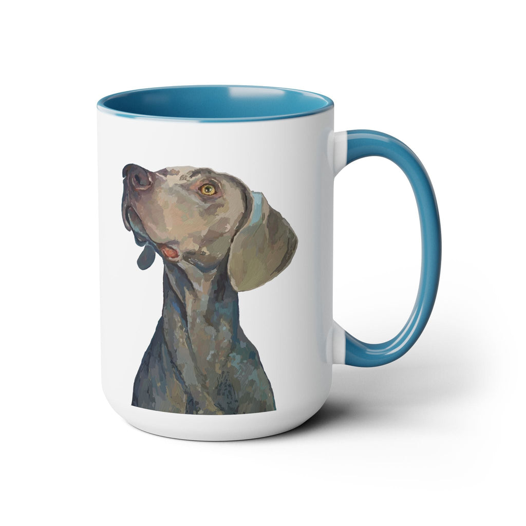 Weimaraner “Annie” Two - Tone Ceramic Coffee Mugs - Blue Cava