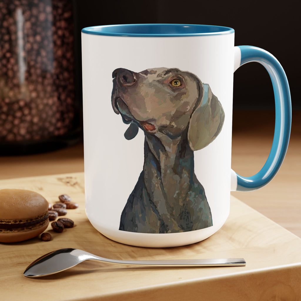 Weimaraner “Annie” Two - Tone Ceramic Coffee Mugs - Blue Cava