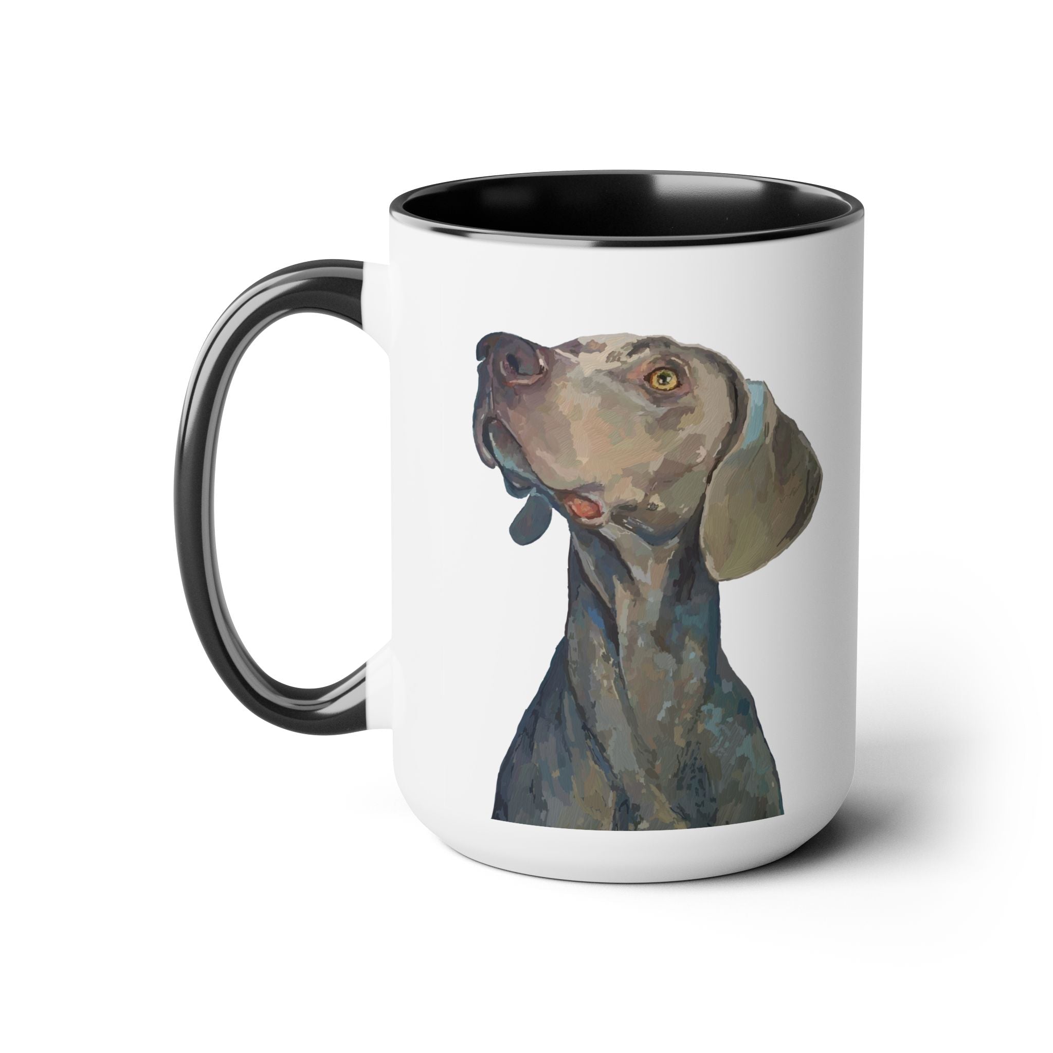 Weimaraner “Annie” Two - Tone Ceramic Coffee Mugs - Blue Cava