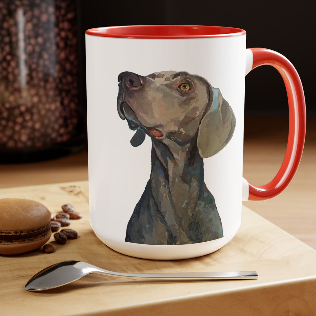 Weimaraner “Annie” Two - Tone Ceramic Coffee Mugs - Blue Cava