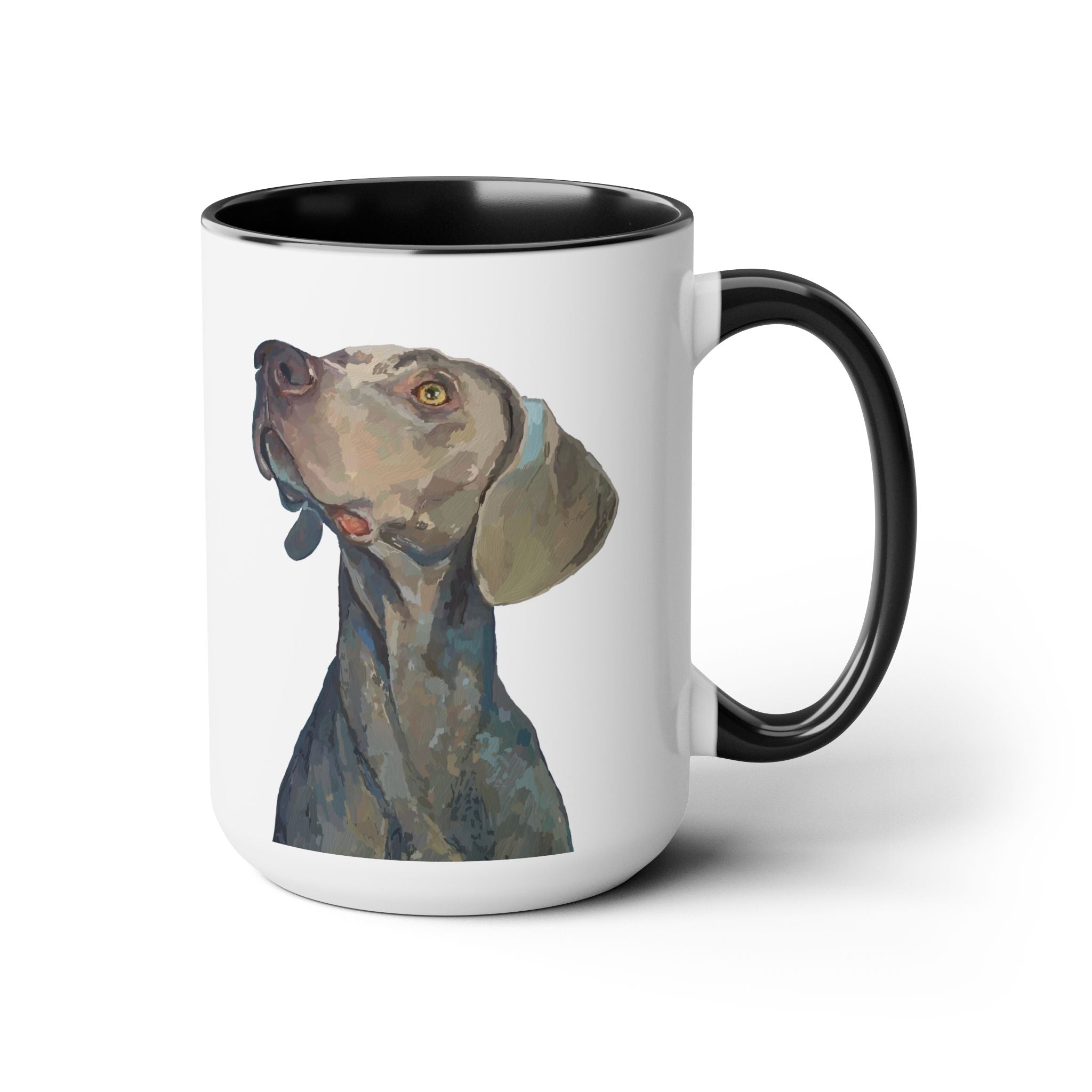 Weimaraner “Annie” Two - Tone Ceramic Coffee Mugs - Blue Cava